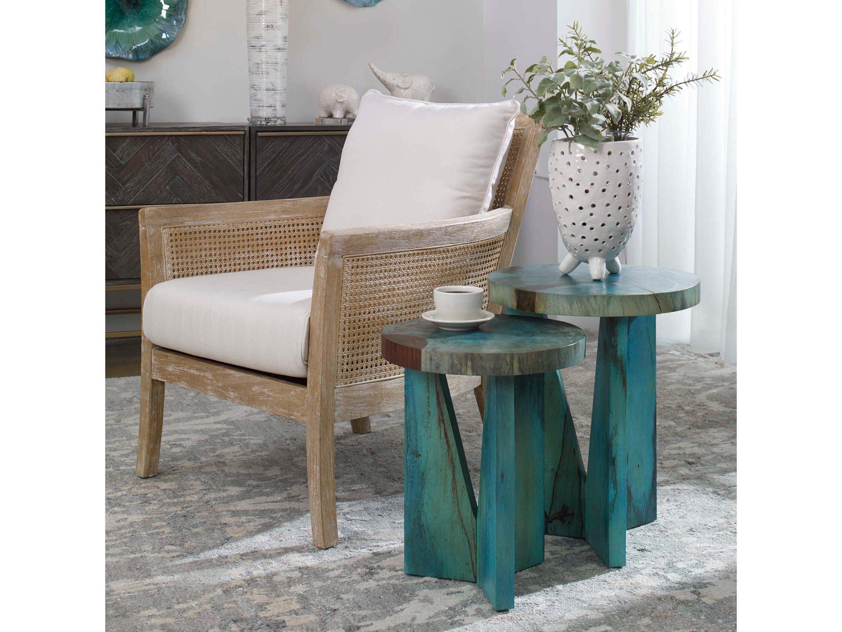Uttermost Nadette Round Wood Blue Green End Table