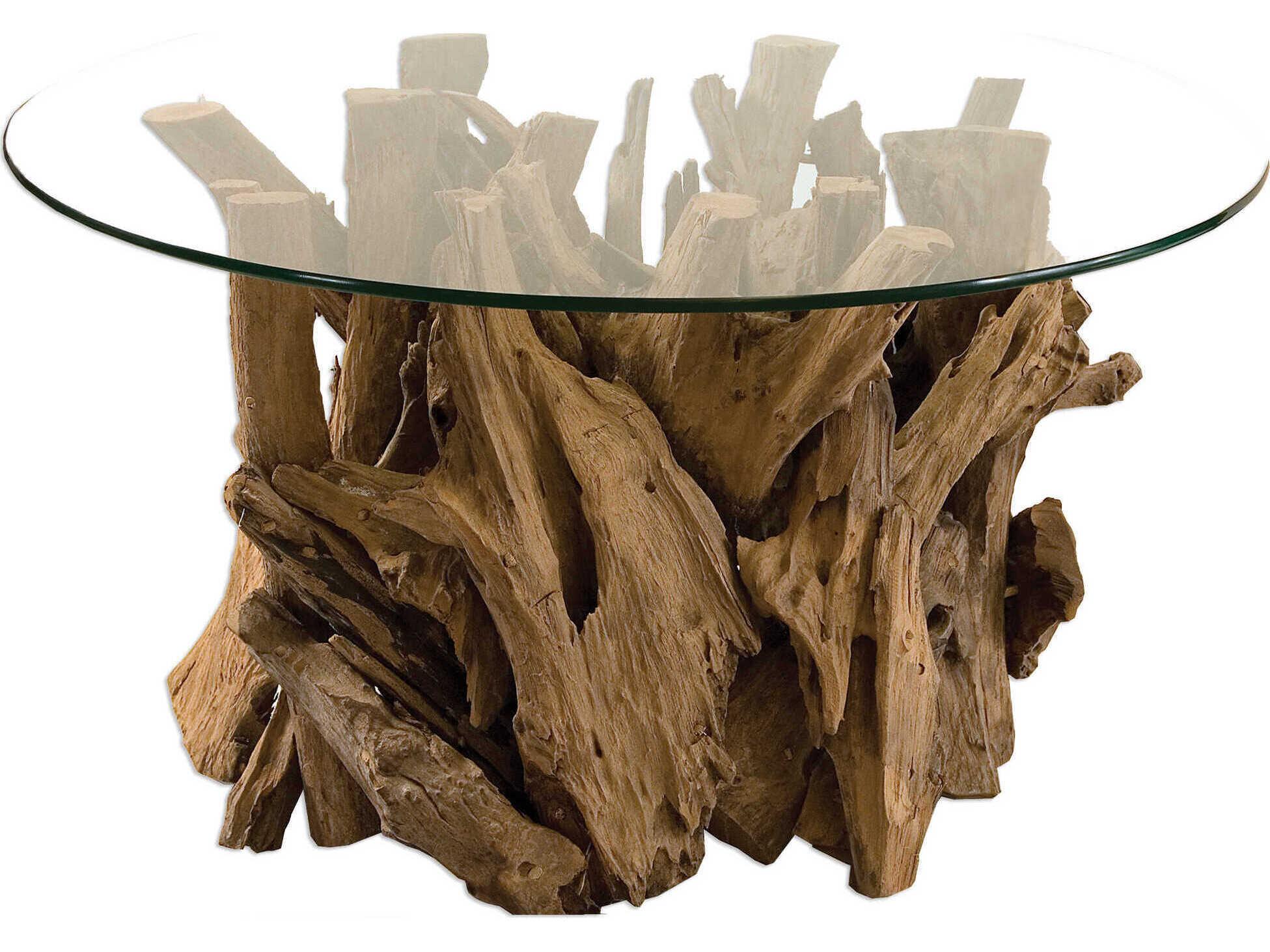 Uttermost Driftwood Round Glass Natural Coffee Table