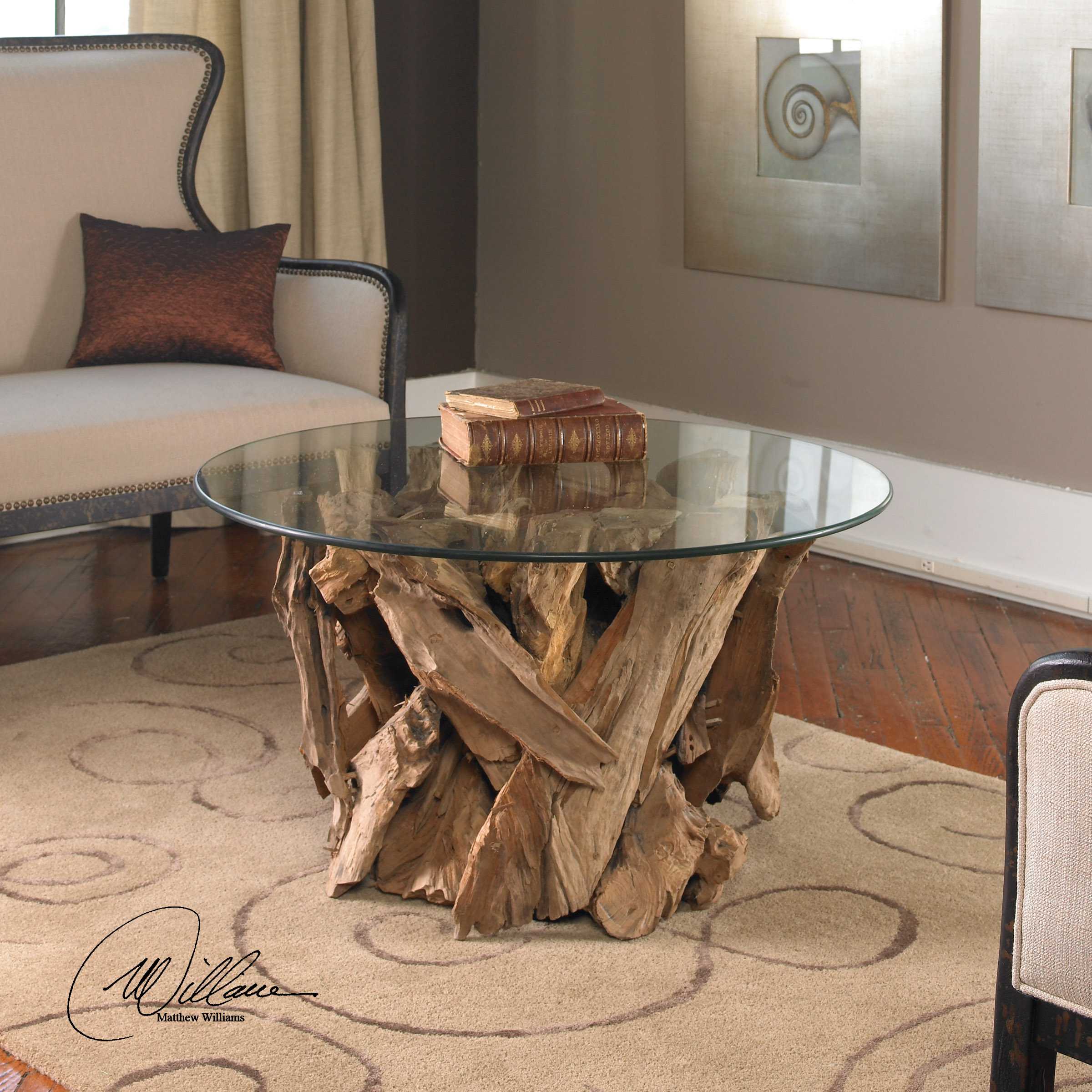 Uttermost Driftwood Round Glass Natural Coffee Table