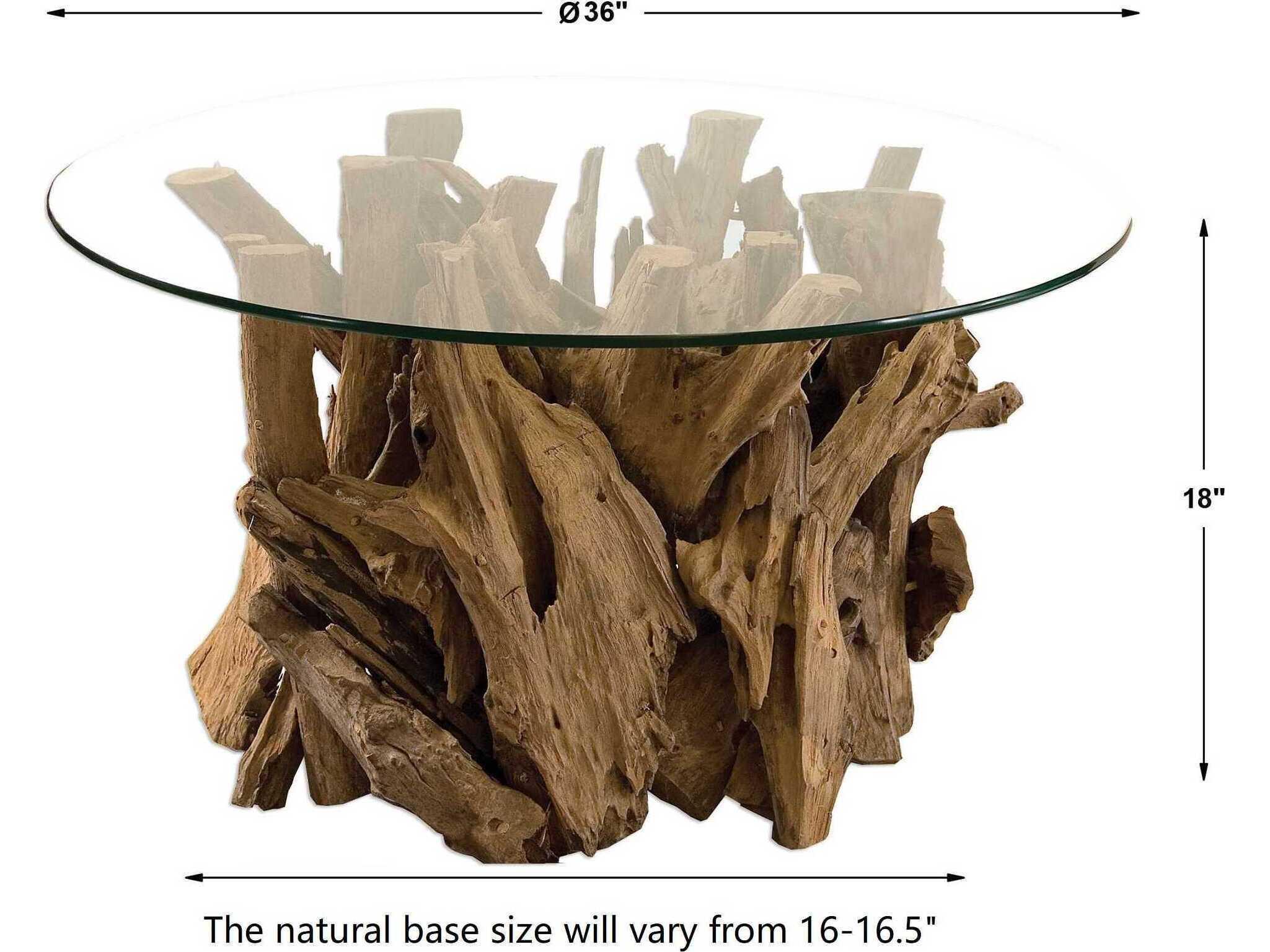 Uttermost Driftwood Round Glass Natural Coffee Table