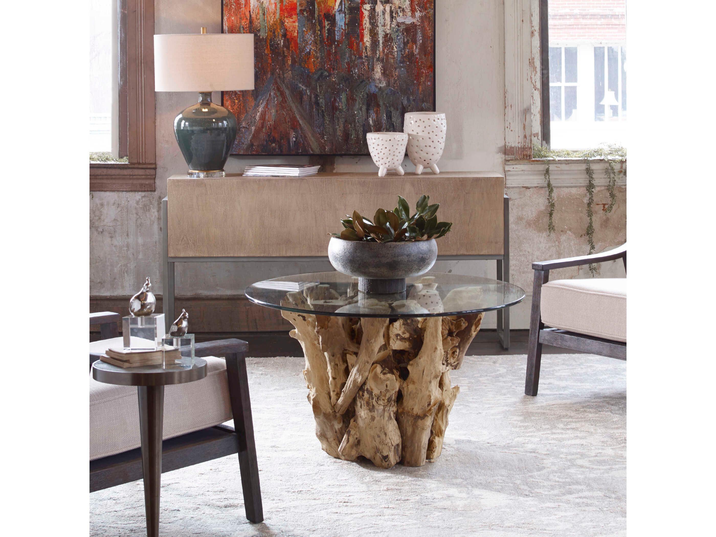 Uttermost Driftwood Round Glass Natural Coffee Table