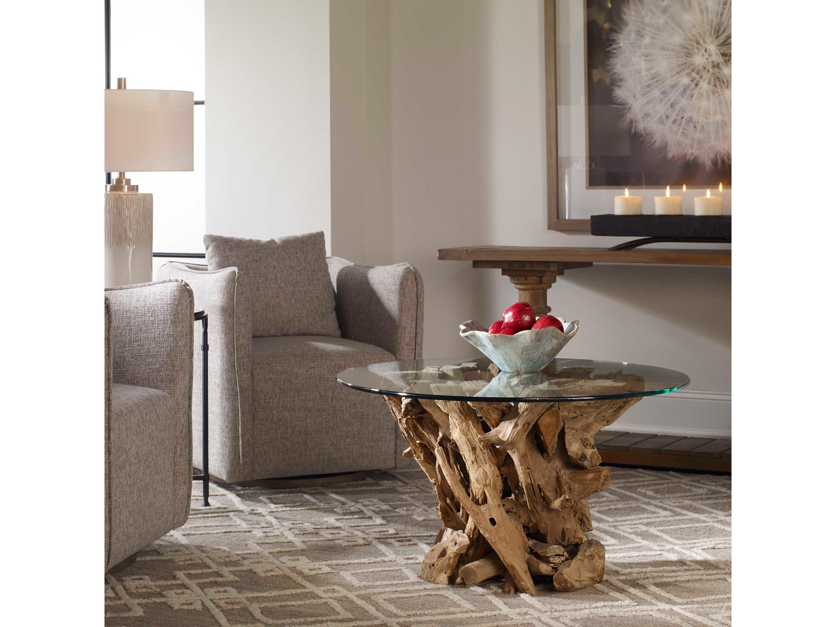 Uttermost Driftwood Round Glass Natural Coffee Table