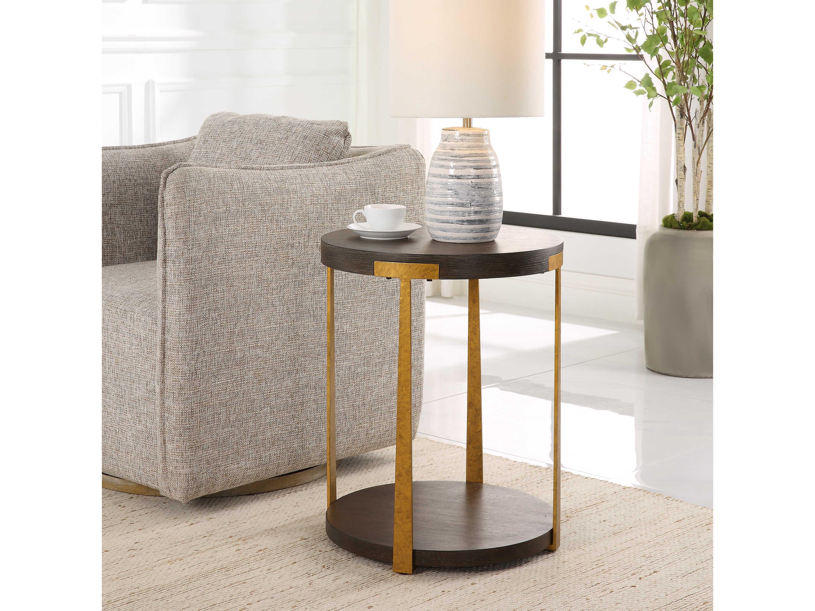Uttermost Palisade Round Wood Rich Coffee End Table