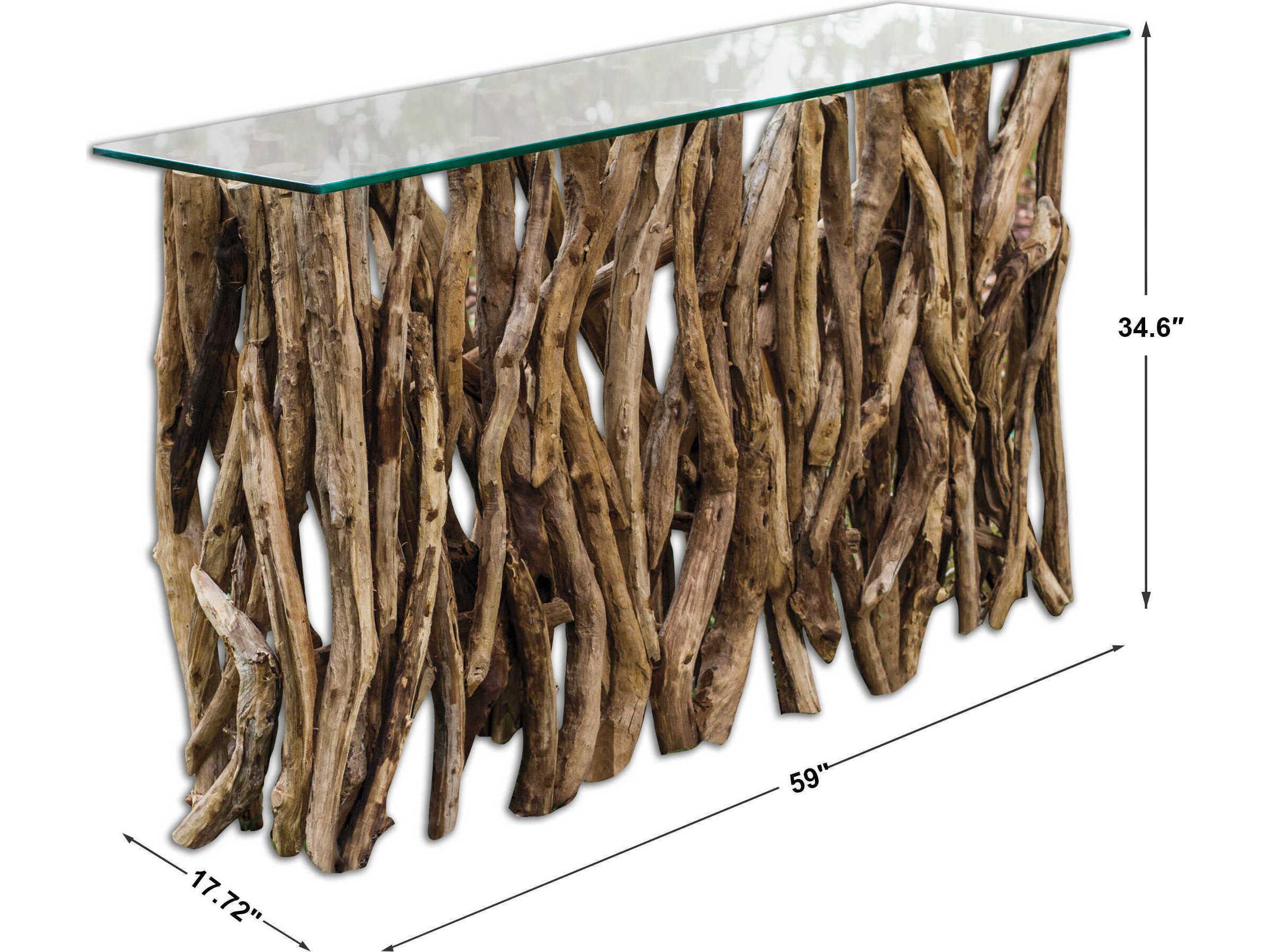 Uttermost Teak Wood Rectangular Glass Natural Console Table