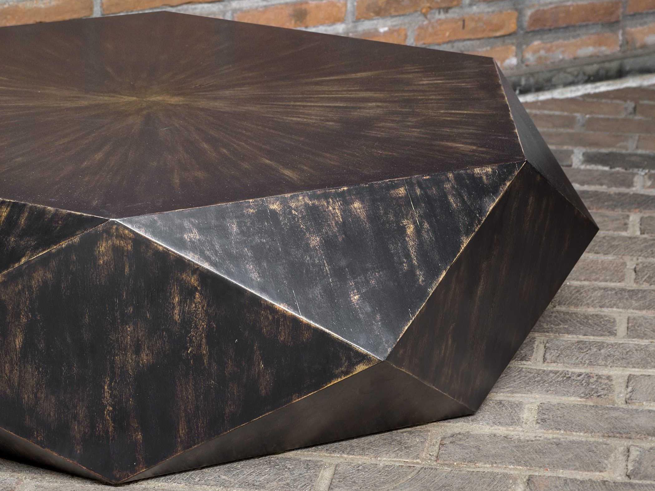 Uttermost Volker Hexagon Wood Worn Black Coffee Table