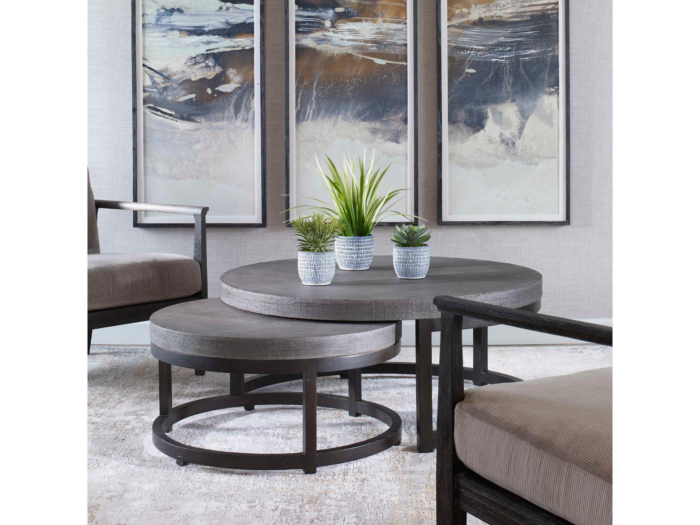 Uttermost Aiyara Round Taupe Black Coffee Table