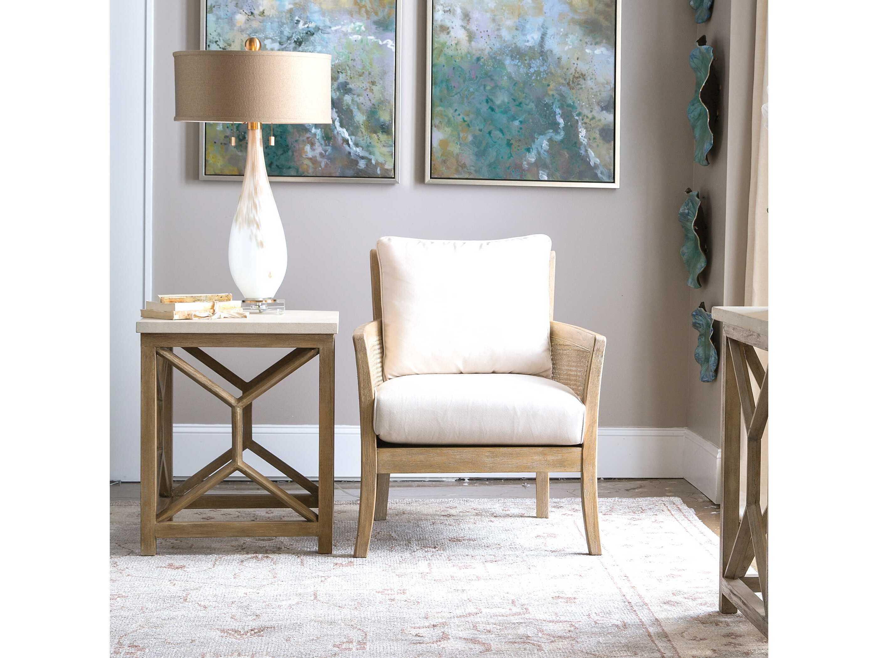 Uttermost Catali Square Stone Natural Warm Oatmeal End Table