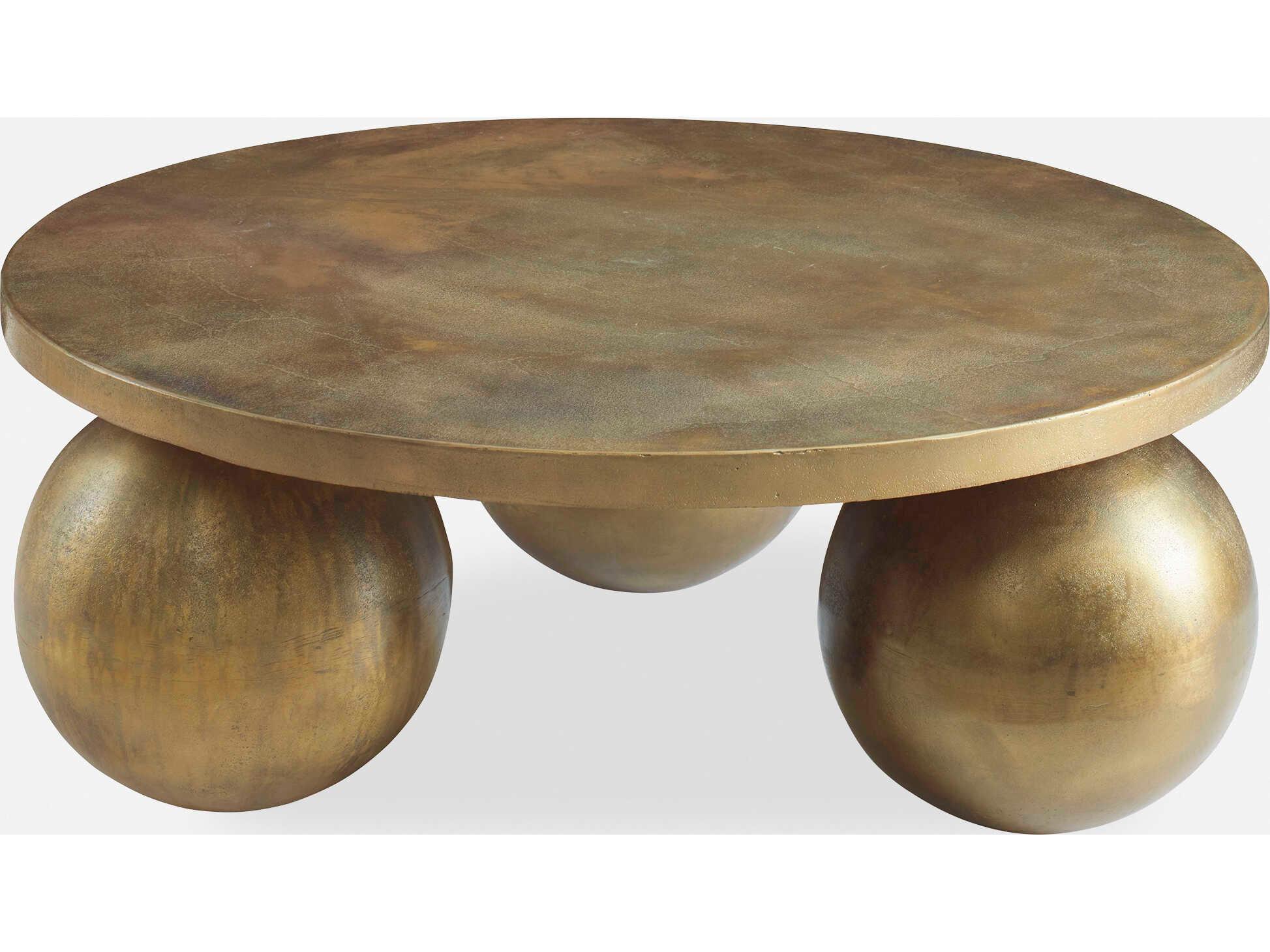 Uttermost Triplet Round Metal Antique Brass Coffee Table