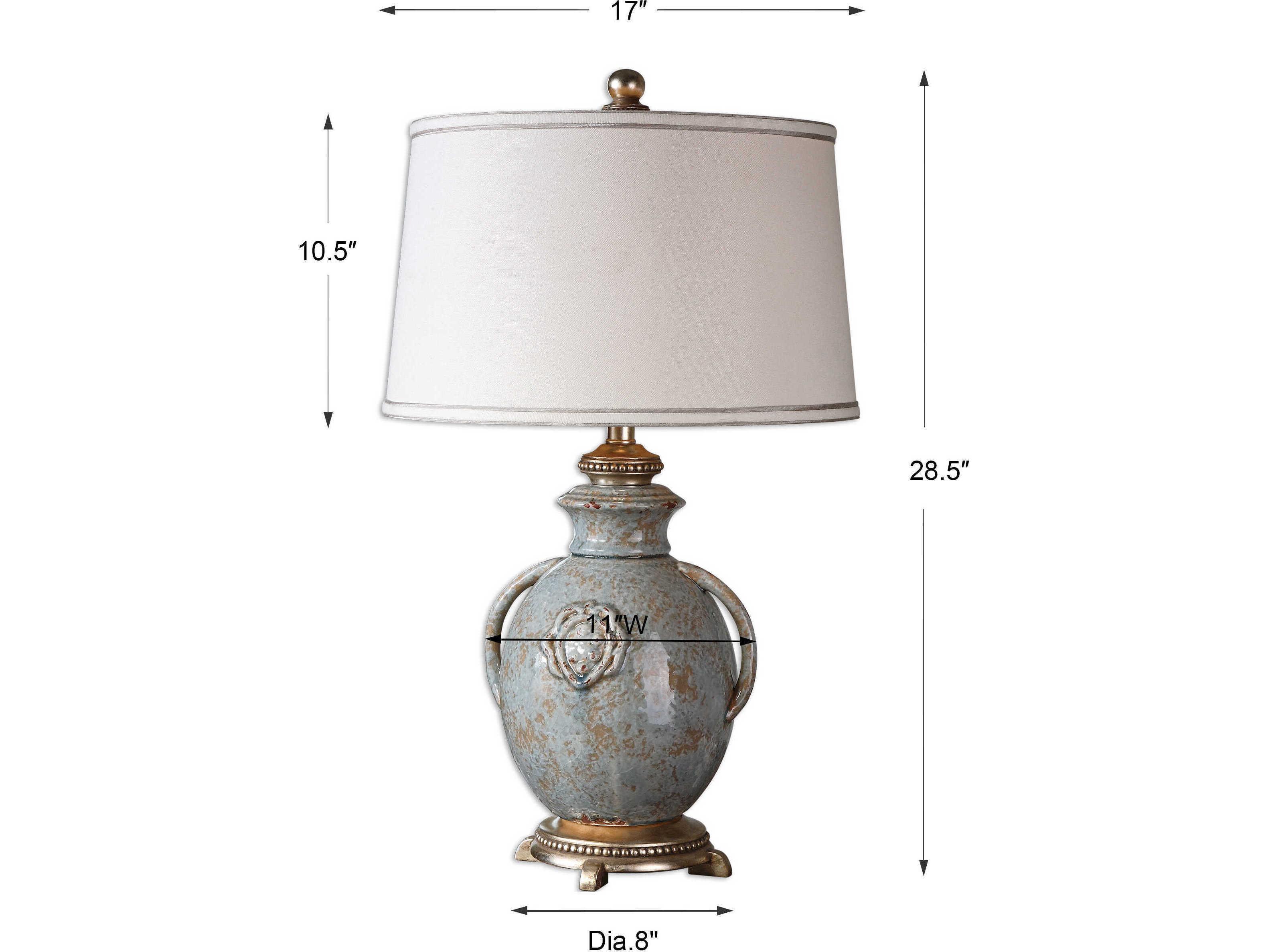 Uttermost Cancello Distressed Light Blue Glaze Round Brass Table Lamp
