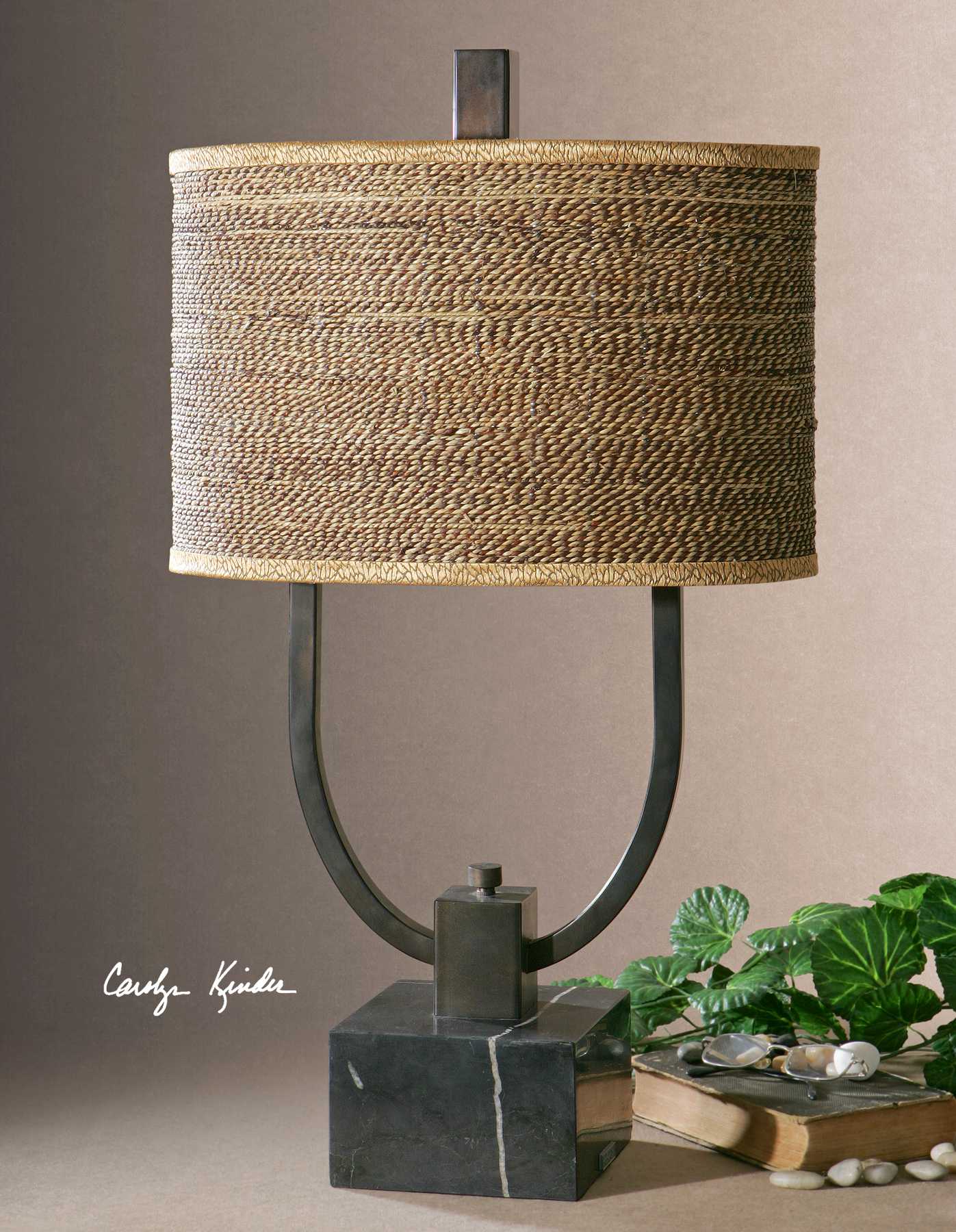 Uttermost Stabina Metal Rustic Bronze Oval Drum Shade Table Lamp