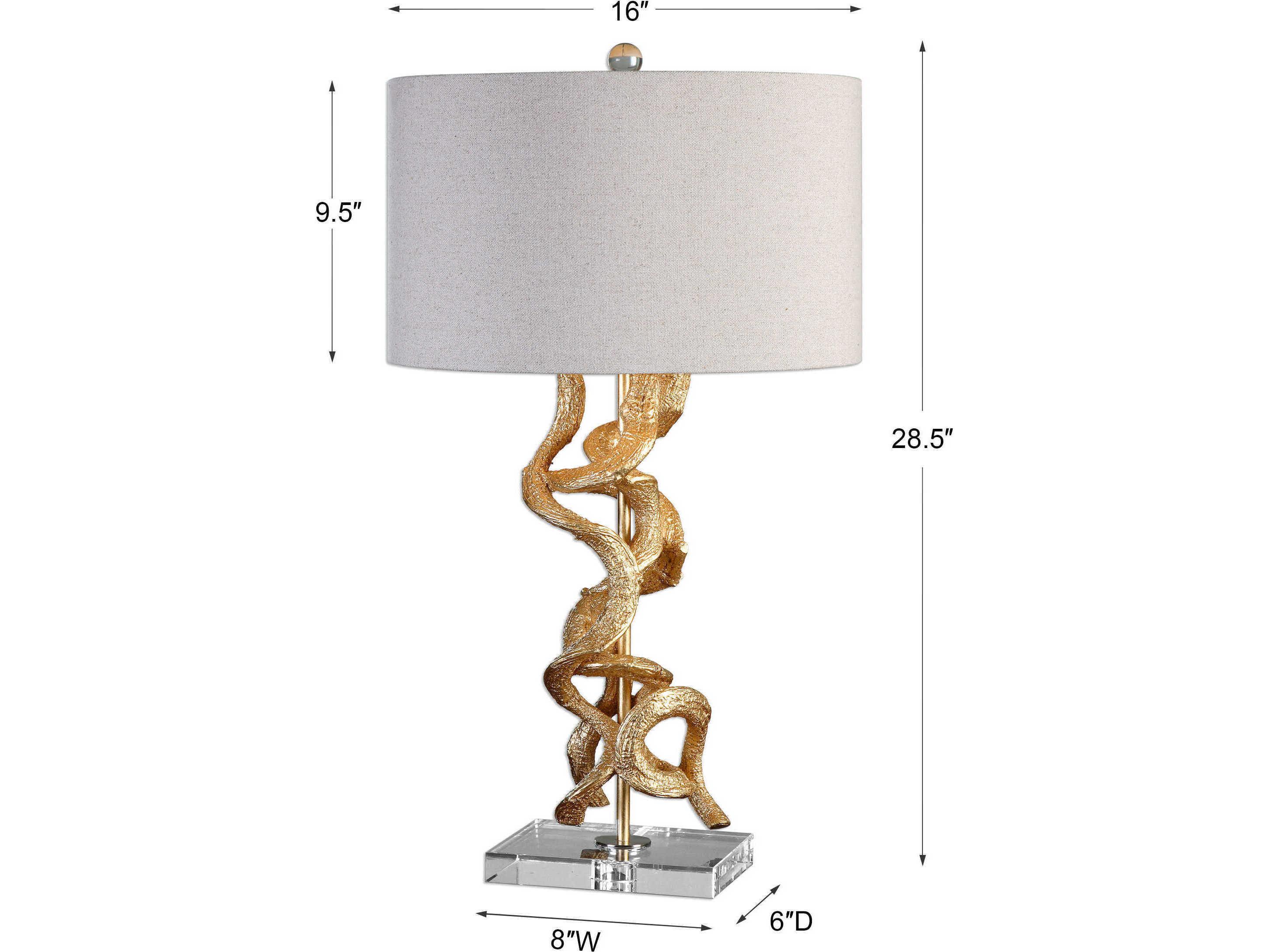 Uttermost Twisted Vines Gold Leaf Round Hardback Drum Clear Table Lamp