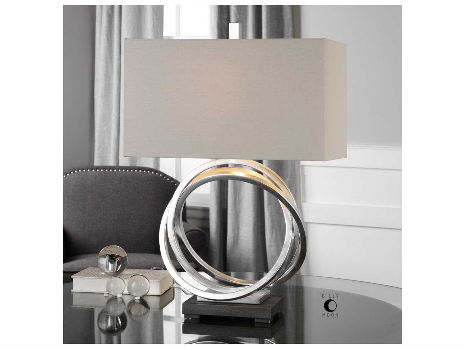 Uttermost Soroca Rings Metallic Silver Leaf Rectangle Hardback Table Lamp