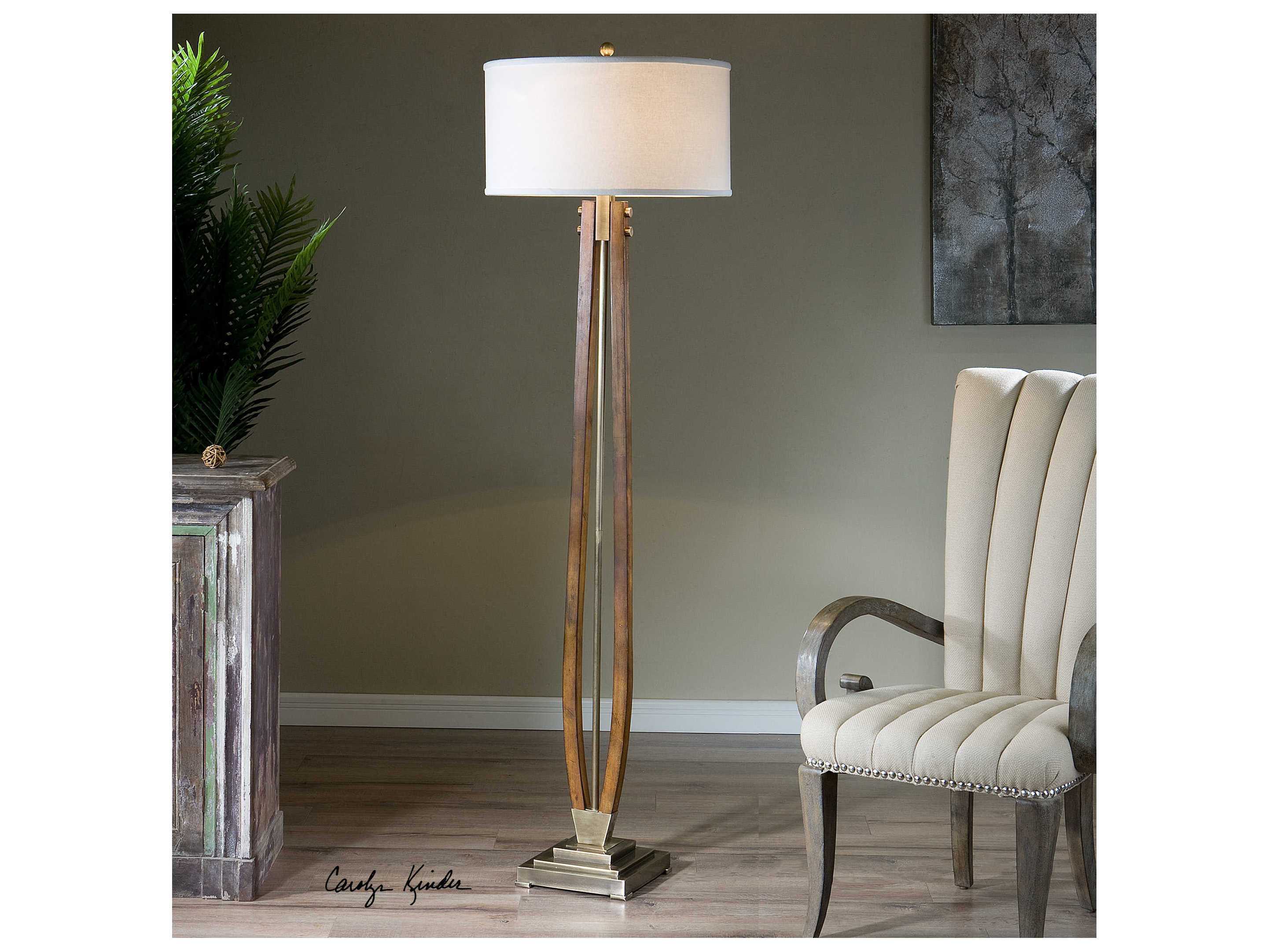 Uttermost Boydton Burnished Honey Round Hardback Drum Wood Floor Lamp