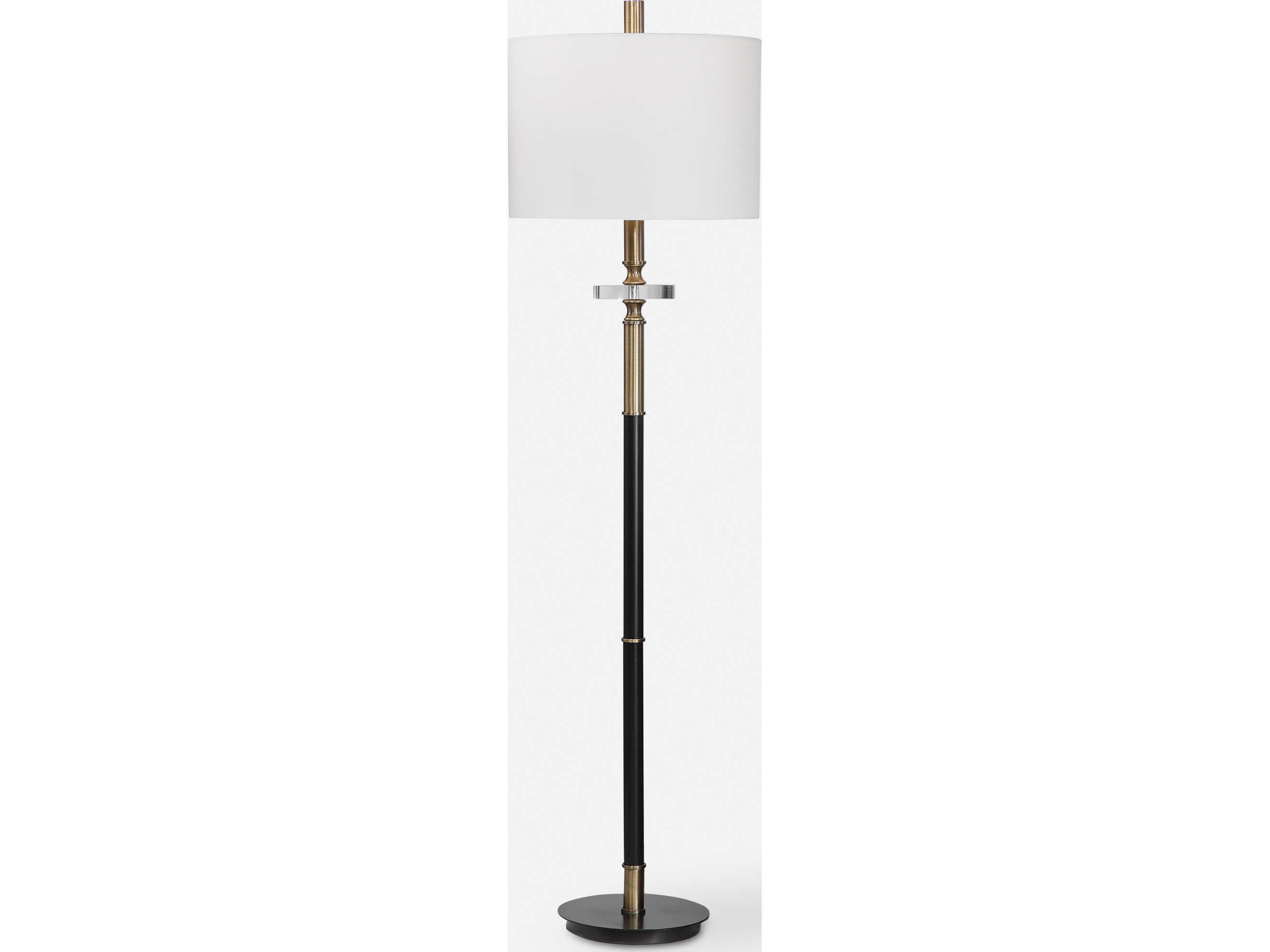 Uttermost Maud Crystal Aged Black Antique Brass Round Drum Hardback Shade Floor Lamp