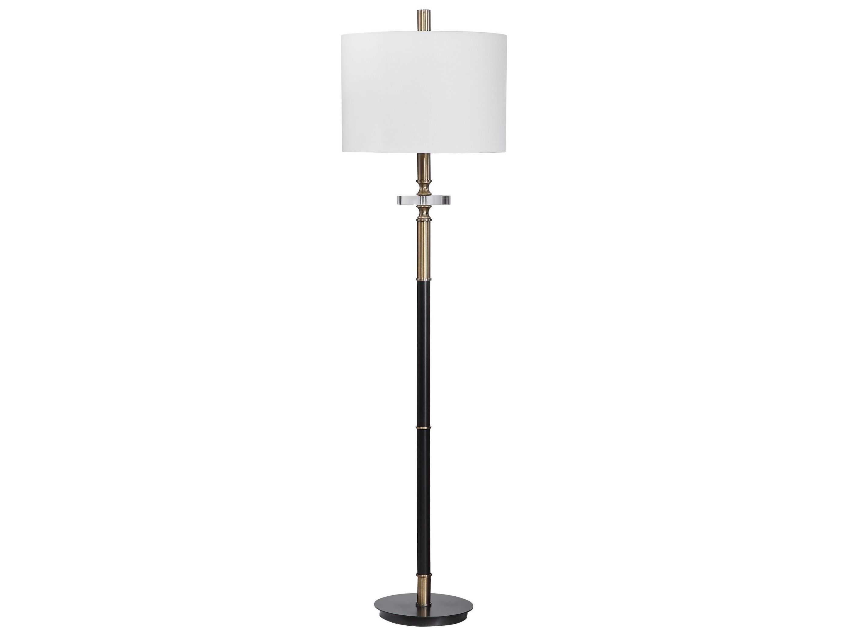 Uttermost Maud Crystal Aged Black Antique Brass Round Drum Hardback Shade Floor Lamp
