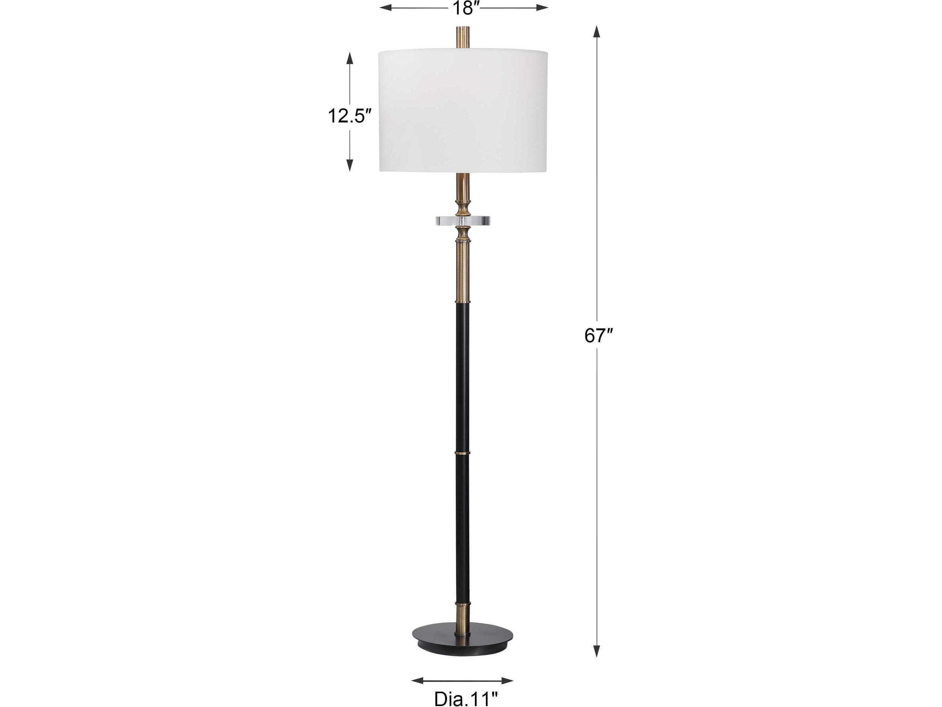 Uttermost Maud Crystal Aged Black Antique Brass Round Drum Hardback Shade Floor Lamp