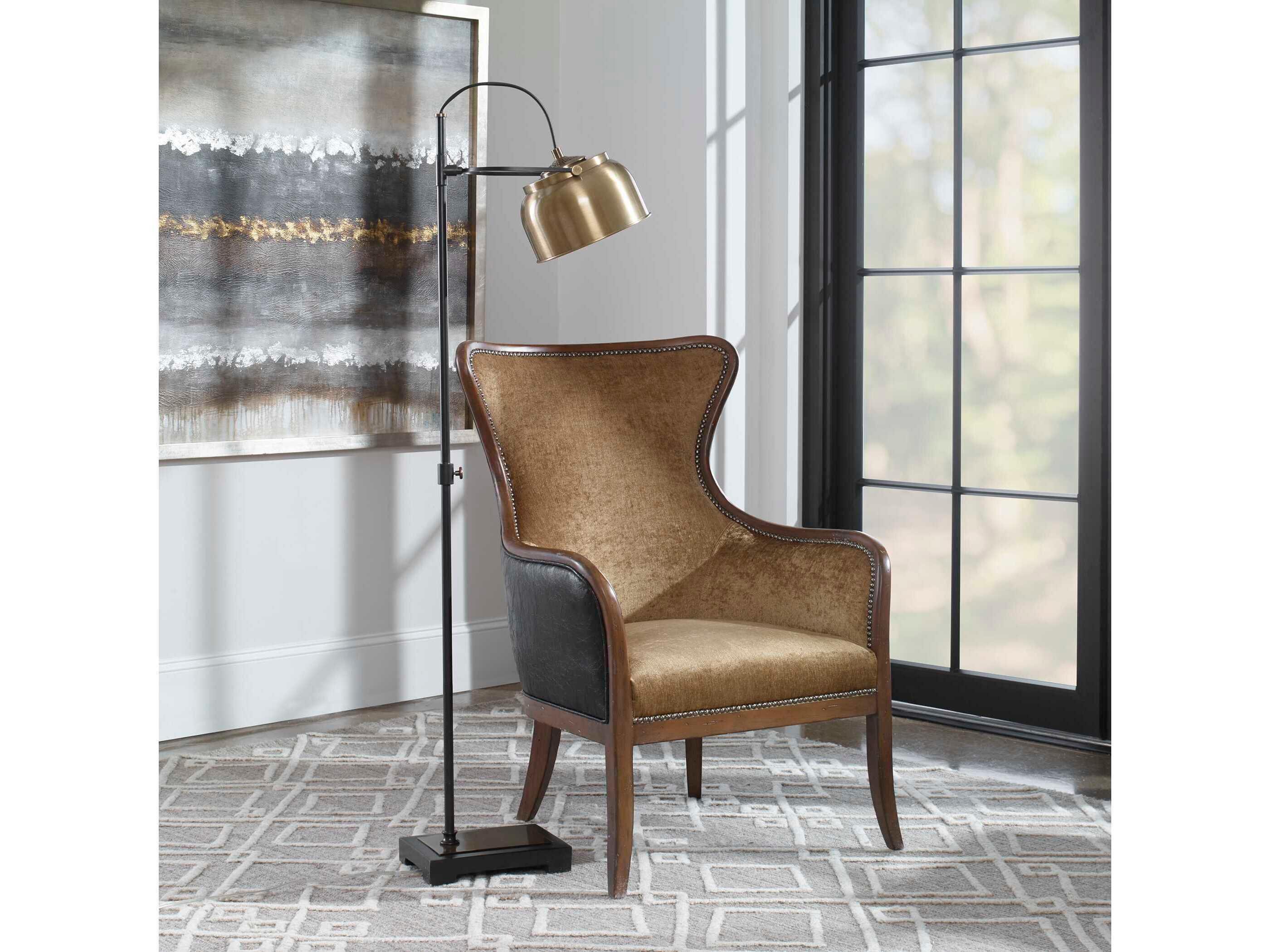 Uttermost Bessemer Antique Brass Aged Black Floor Lamp