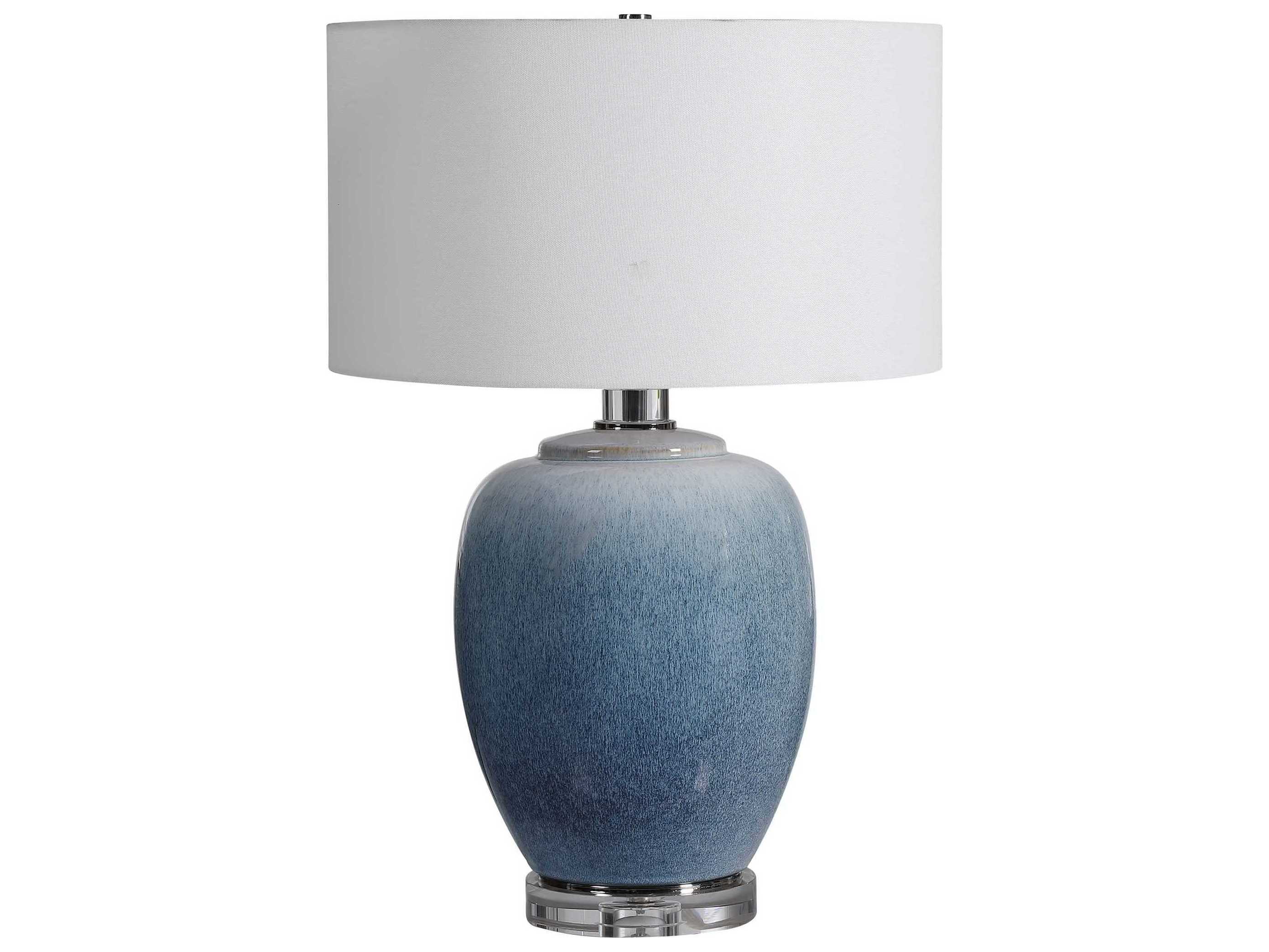 Uttermost Blue Waters Crystal Ombre Toned Light Drum Hardback Rolled Edge Buffet Lamp