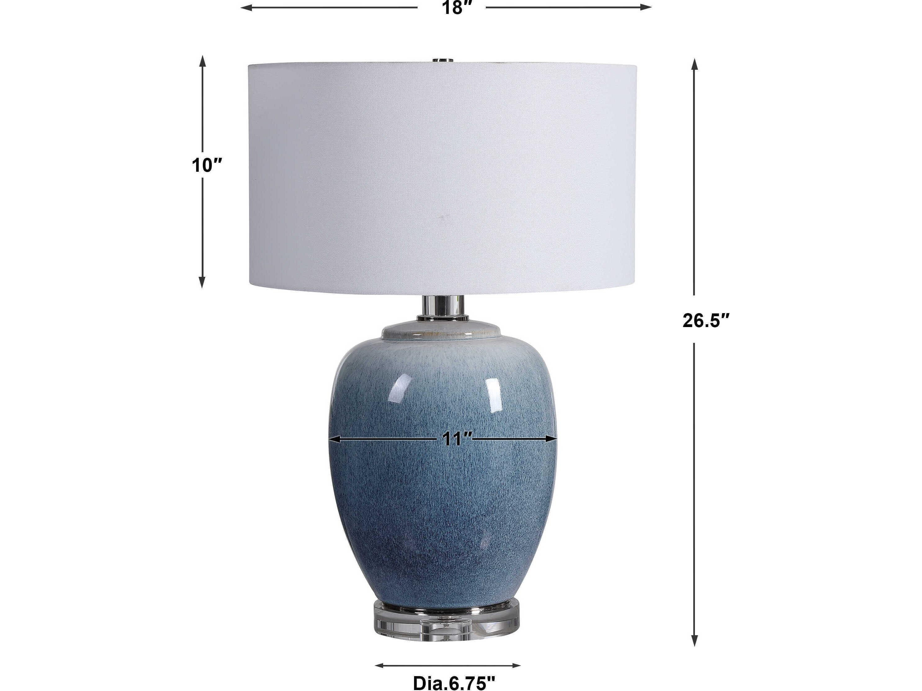 Uttermost Blue Waters Crystal Ombre Toned Light Drum Hardback Rolled Edge Buffet Lamp