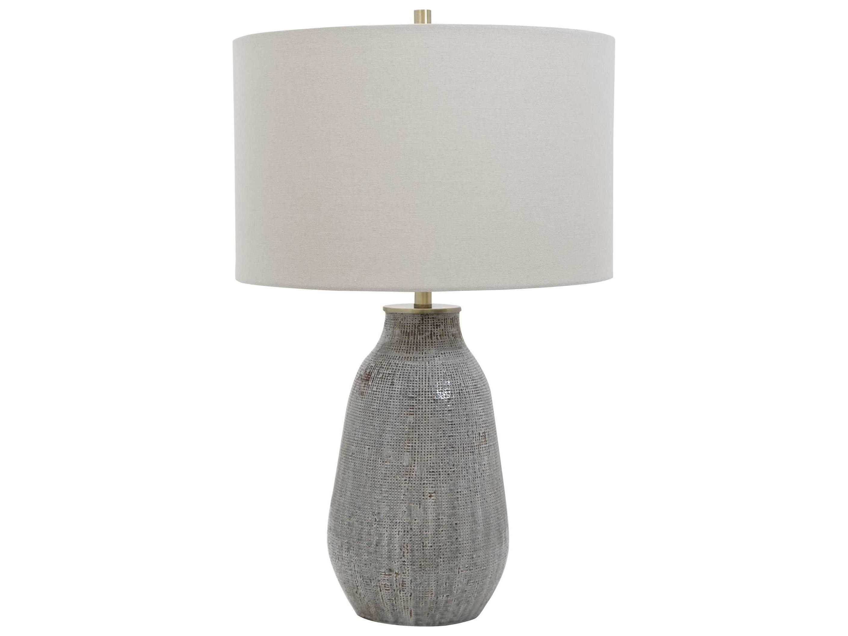 Uttermost Monacan Neutral Gray Taupe Rust Brown Round Hardback Drum Buffet Lamp