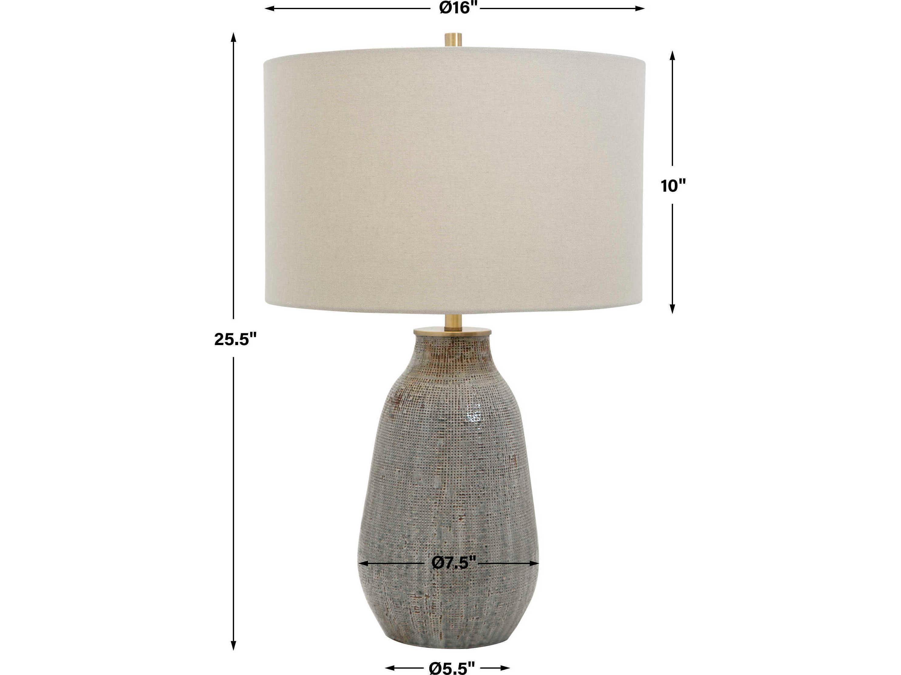 Uttermost Monacan Neutral Gray Taupe Rust Brown Round Hardback Drum Buffet Lamp