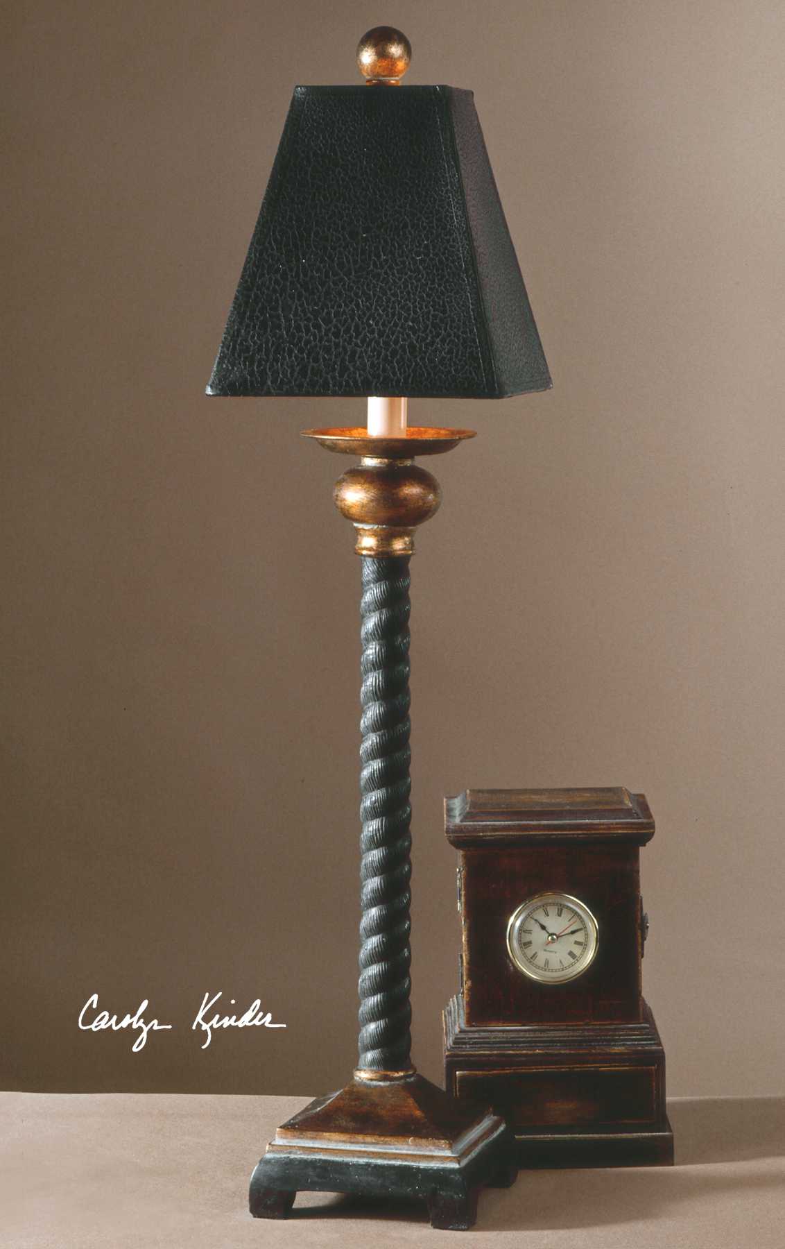 Uttermost Bellcord Matte Black Antique Gray Bronze Square Straight Shade Buffet Lamp