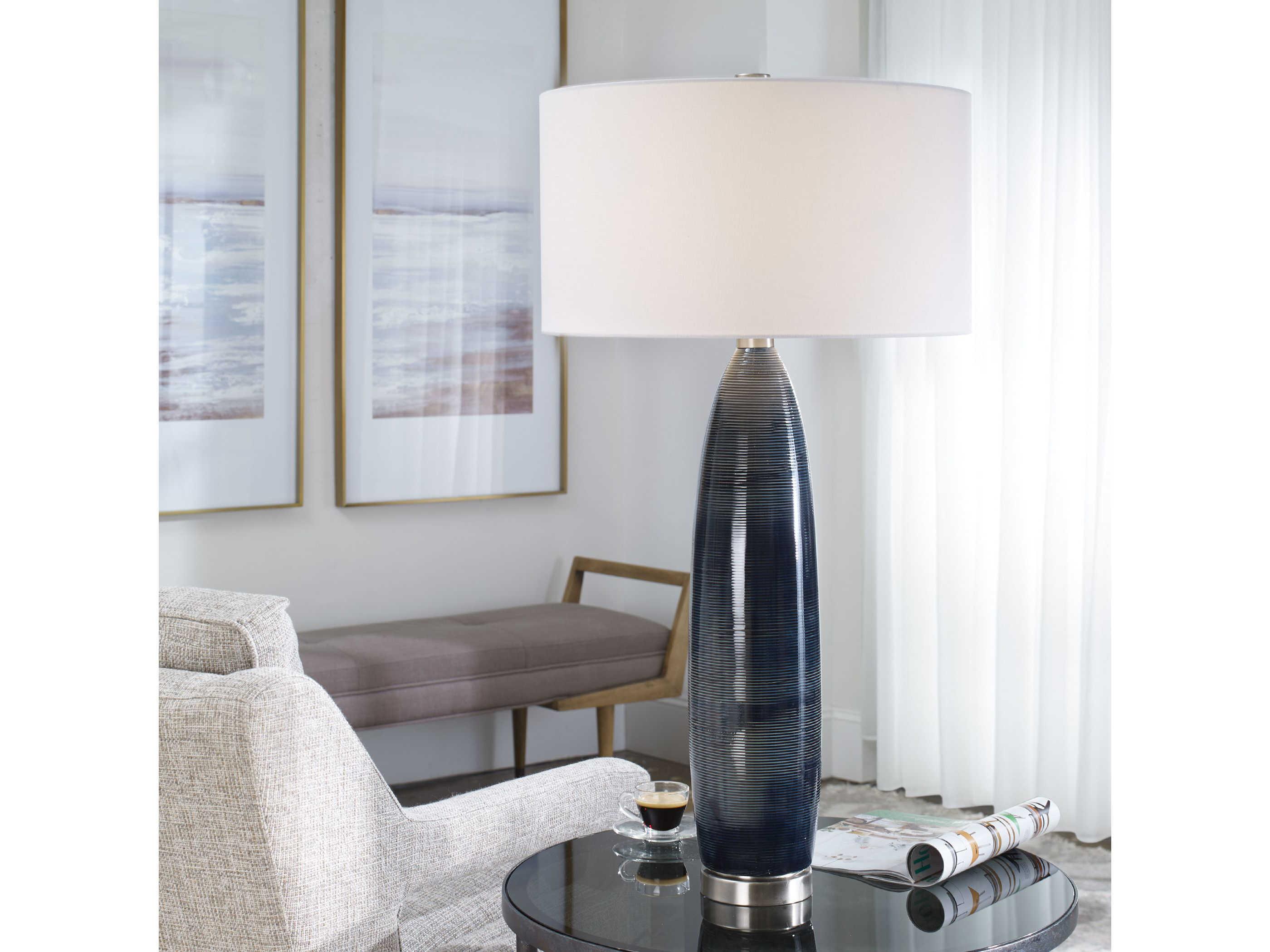 Uttermost Cullen Blue Gray Round Hardback Drum Buffet Lamp