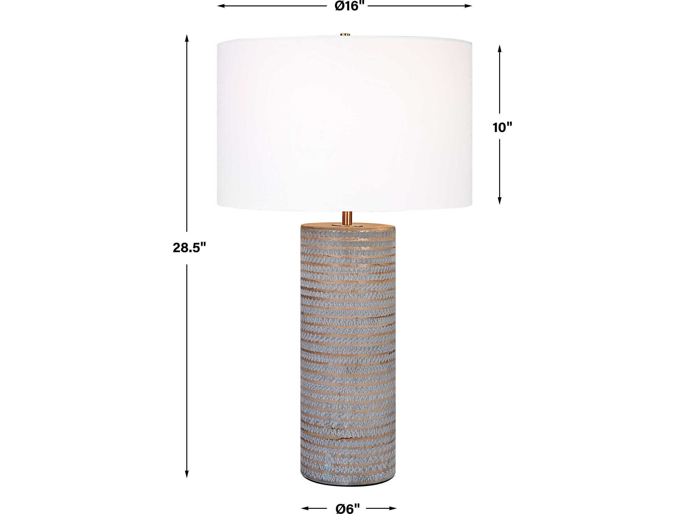 Uttermost Monolith Gray Antique Brass Round Drum Hardback White Buffet Lamp