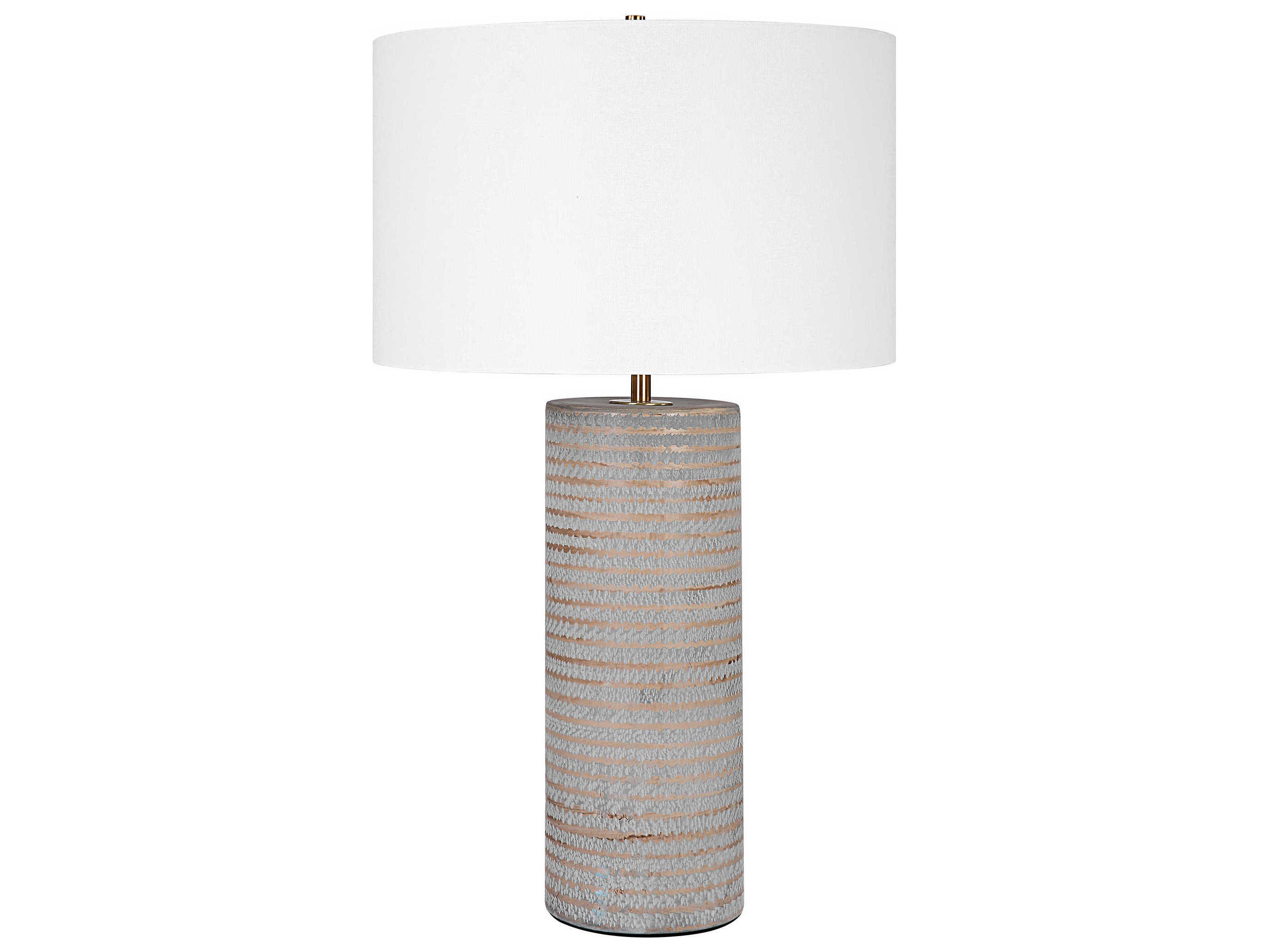 Uttermost Monolith Gray Antique Brass Round Drum Hardback White Buffet Lamp