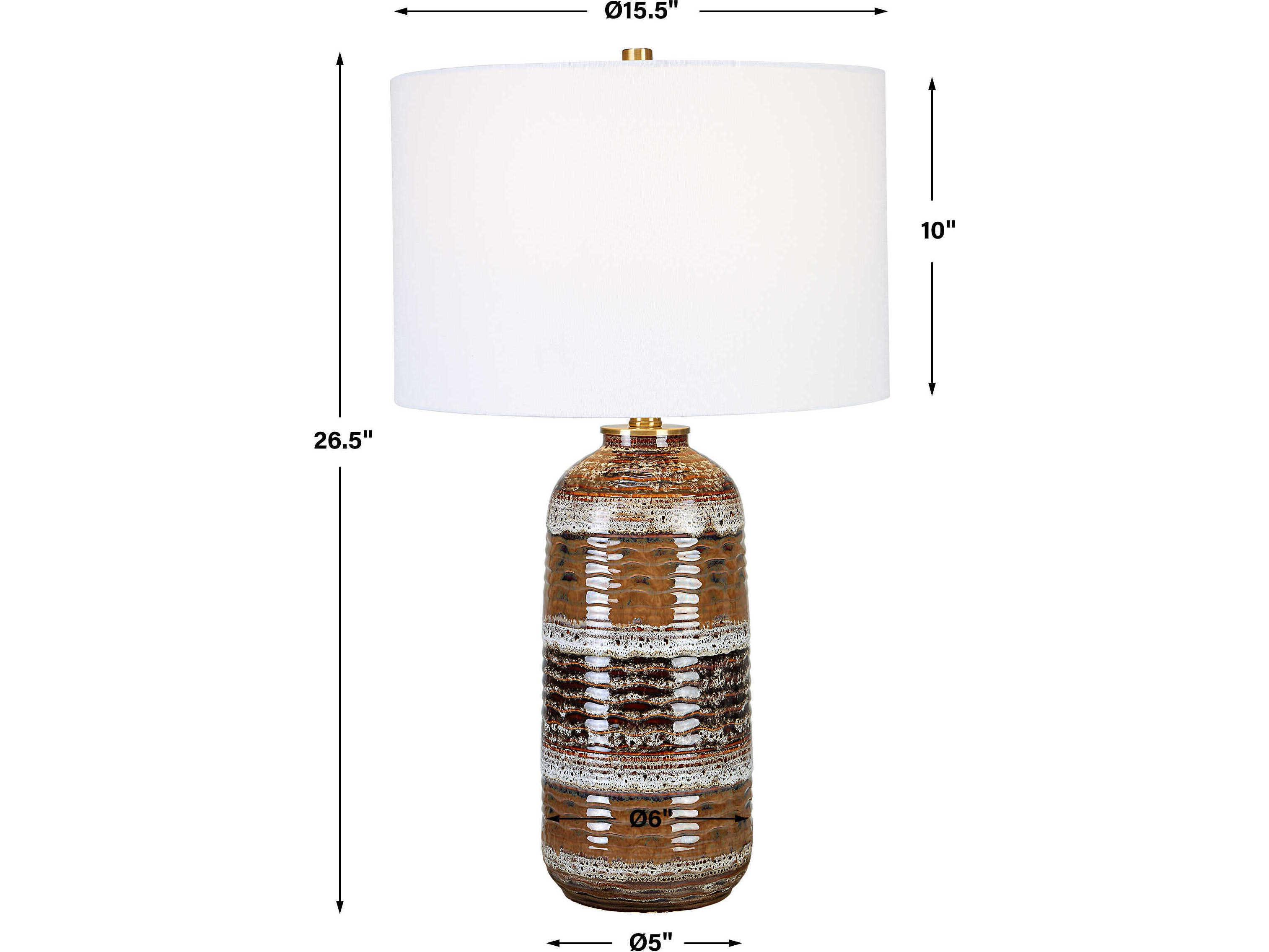 Uttermost Roan Taupe White Charcoal Antique Brass Round Drum Hardback Shade Buffet Lamp