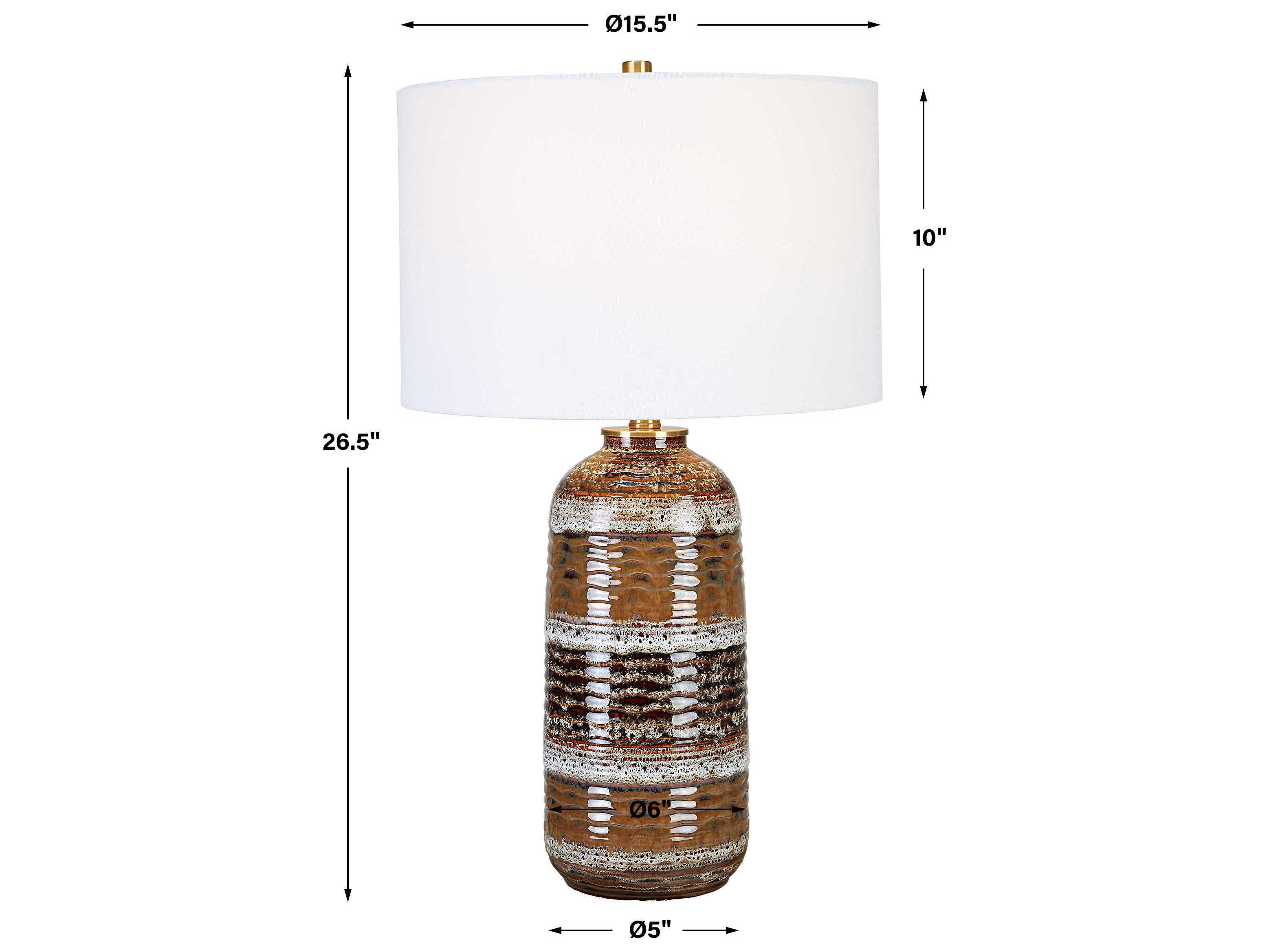 Uttermost Roan Taupe White Charcoal Antique Brass Round Drum Hardback Shade Buffet Lamp