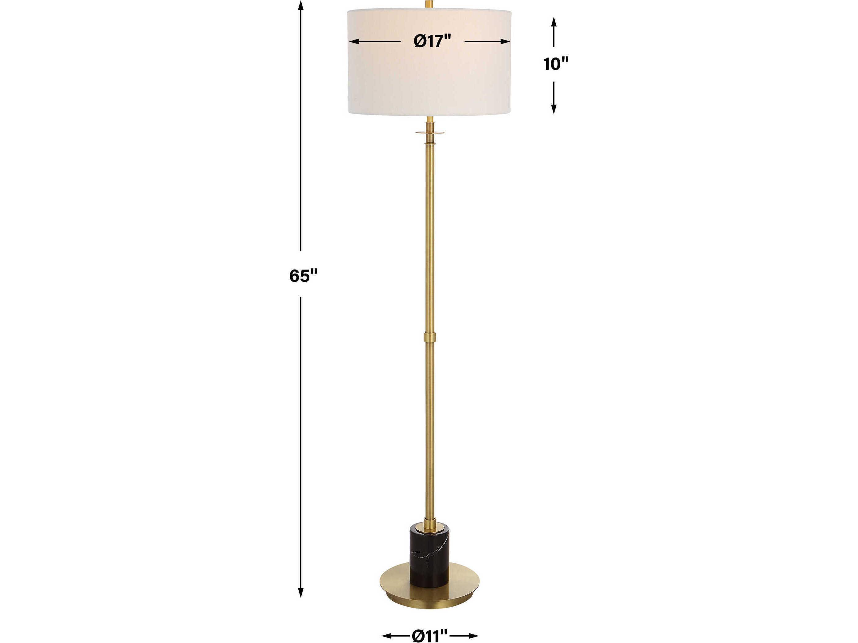 Uttermost Guard Antique Brass Round Drum Hardback Shade Floor Lamp