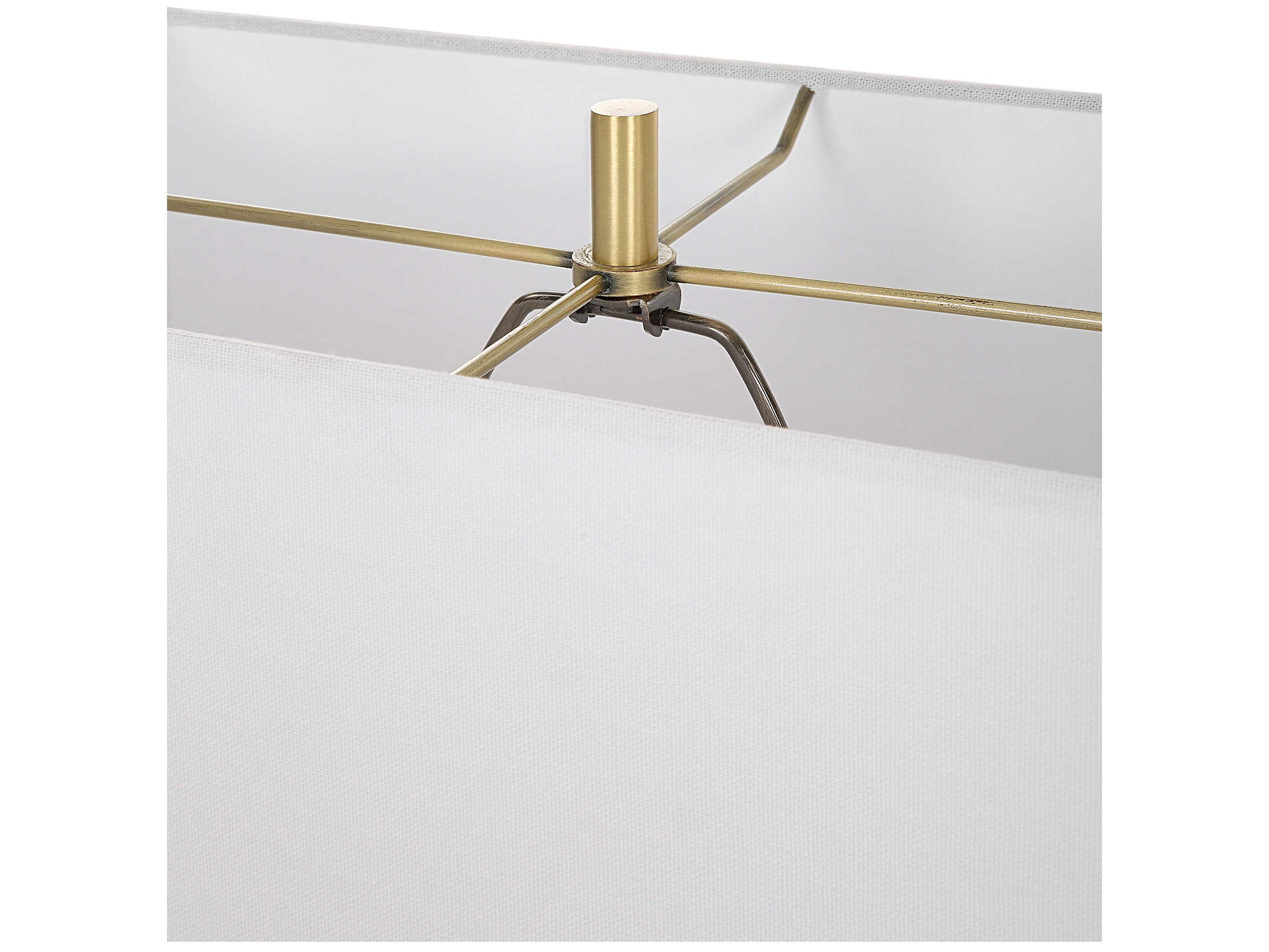 Uttermost Songbirds White Marble Brushed Brass Rectangle Hardback Fabric Shade Buffet Lamp