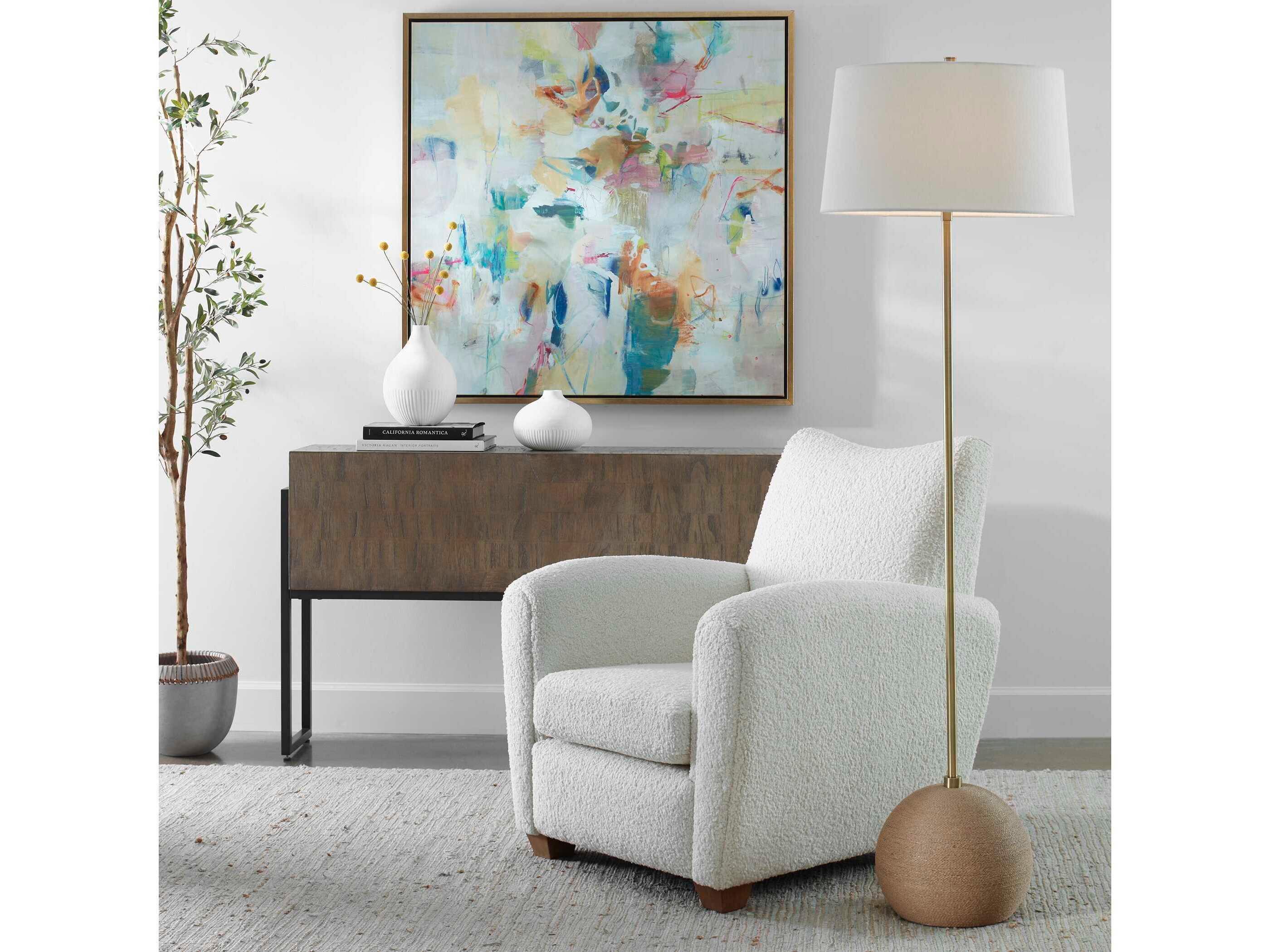 Uttermost Captiva Antique Brass Round Hardback Shade Floor Lamp