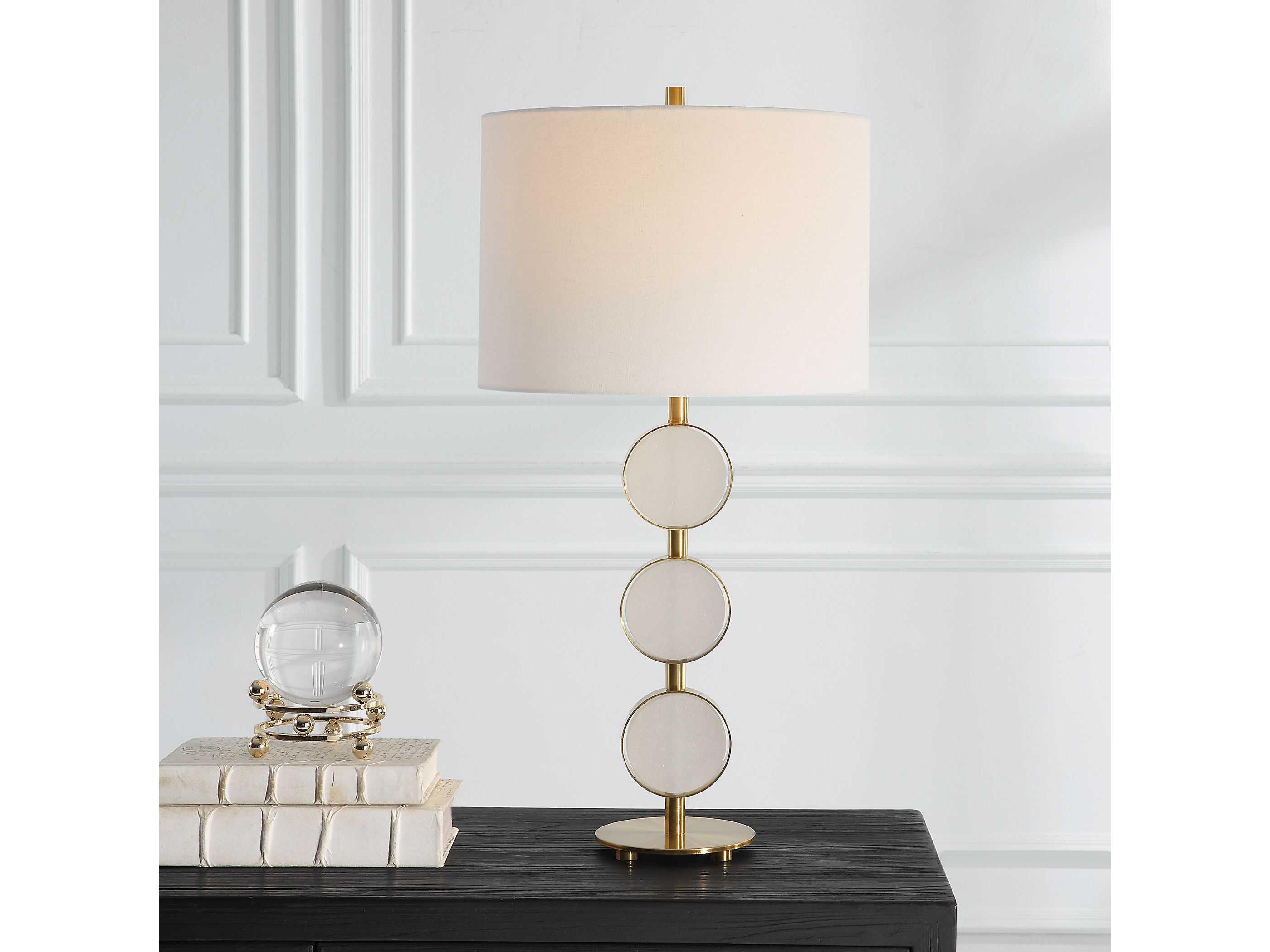Uttermost Three Rings Brushed Brass Round Hardback Shade Buffet Lamp