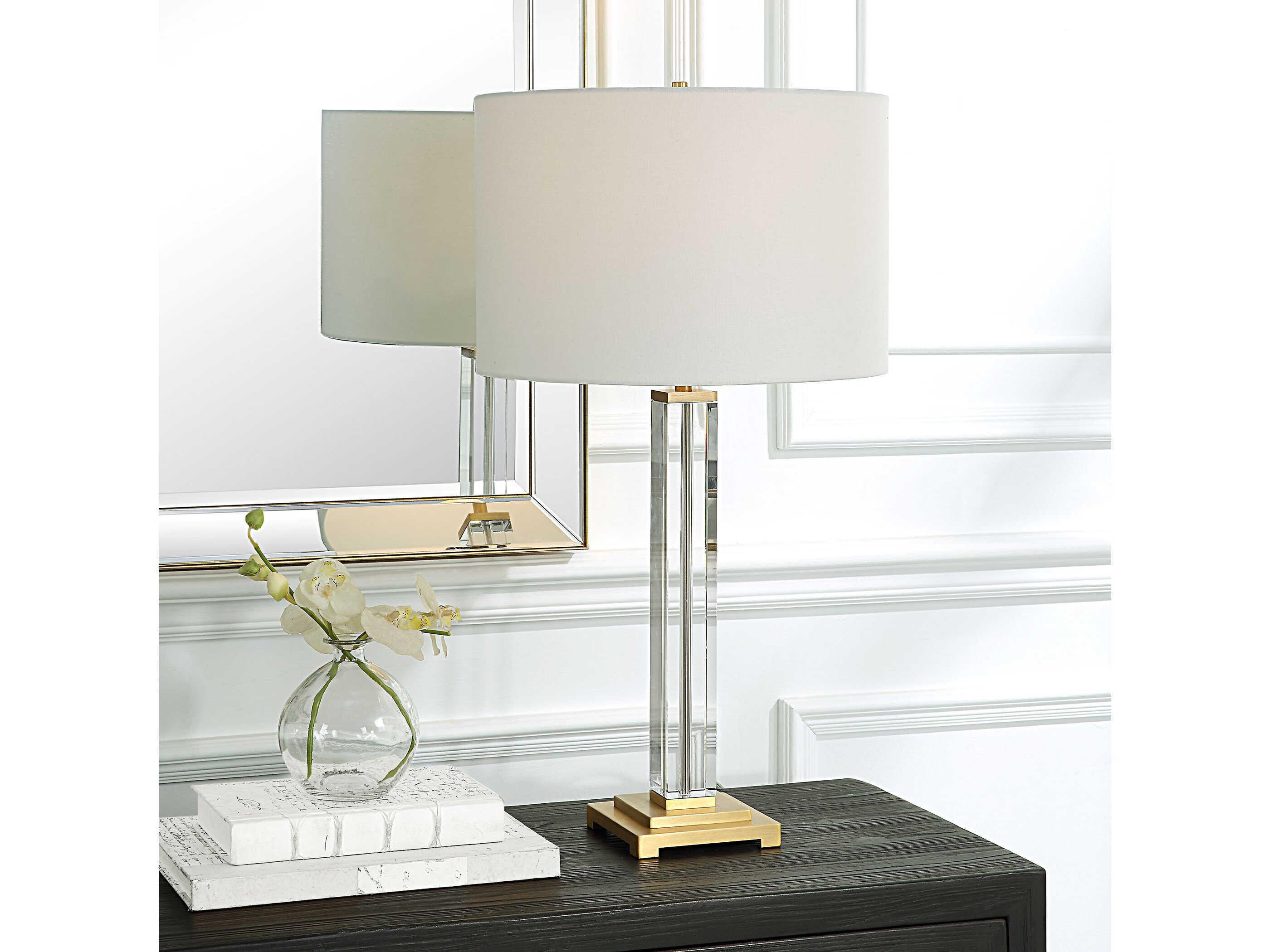 Uttermost Crystal Column Round Drum Hardback Clear Buffet Lamp