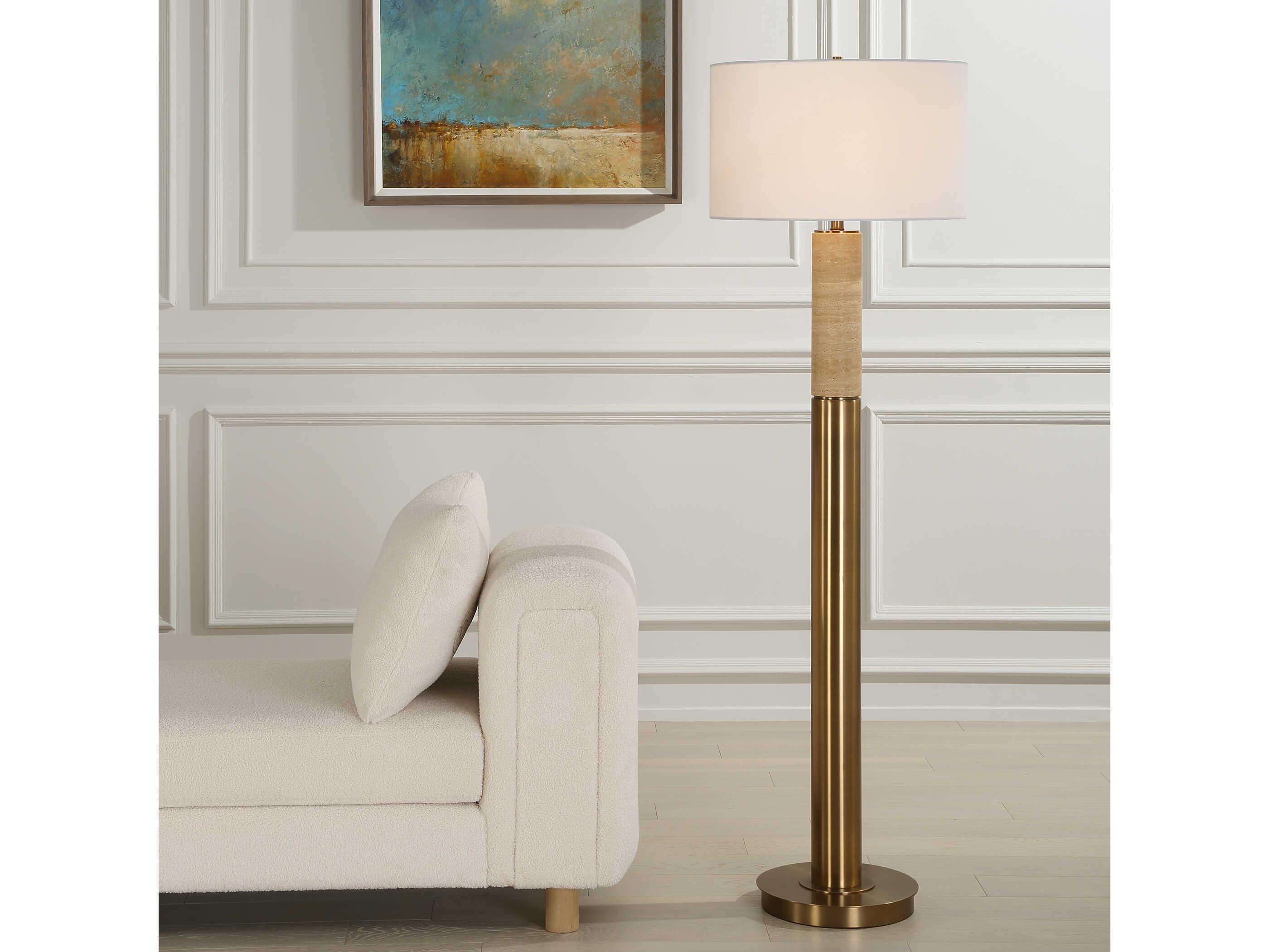 Uttermost Knox Antique Brass Round Hardback Floor Lamp