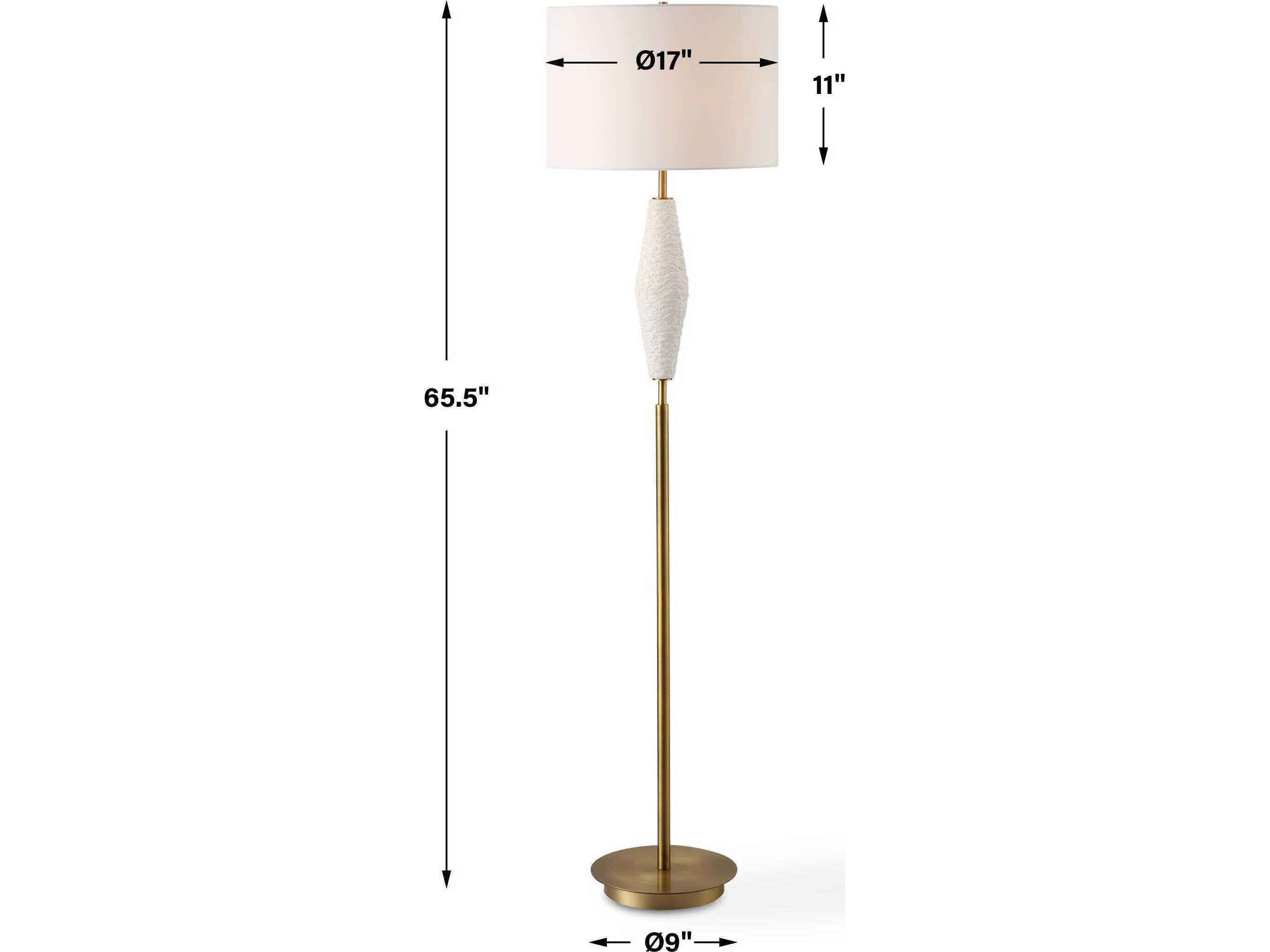 Uttermost Quite The Buzz Textured White Antique Brass Round Drum Hardback Floor Lamp