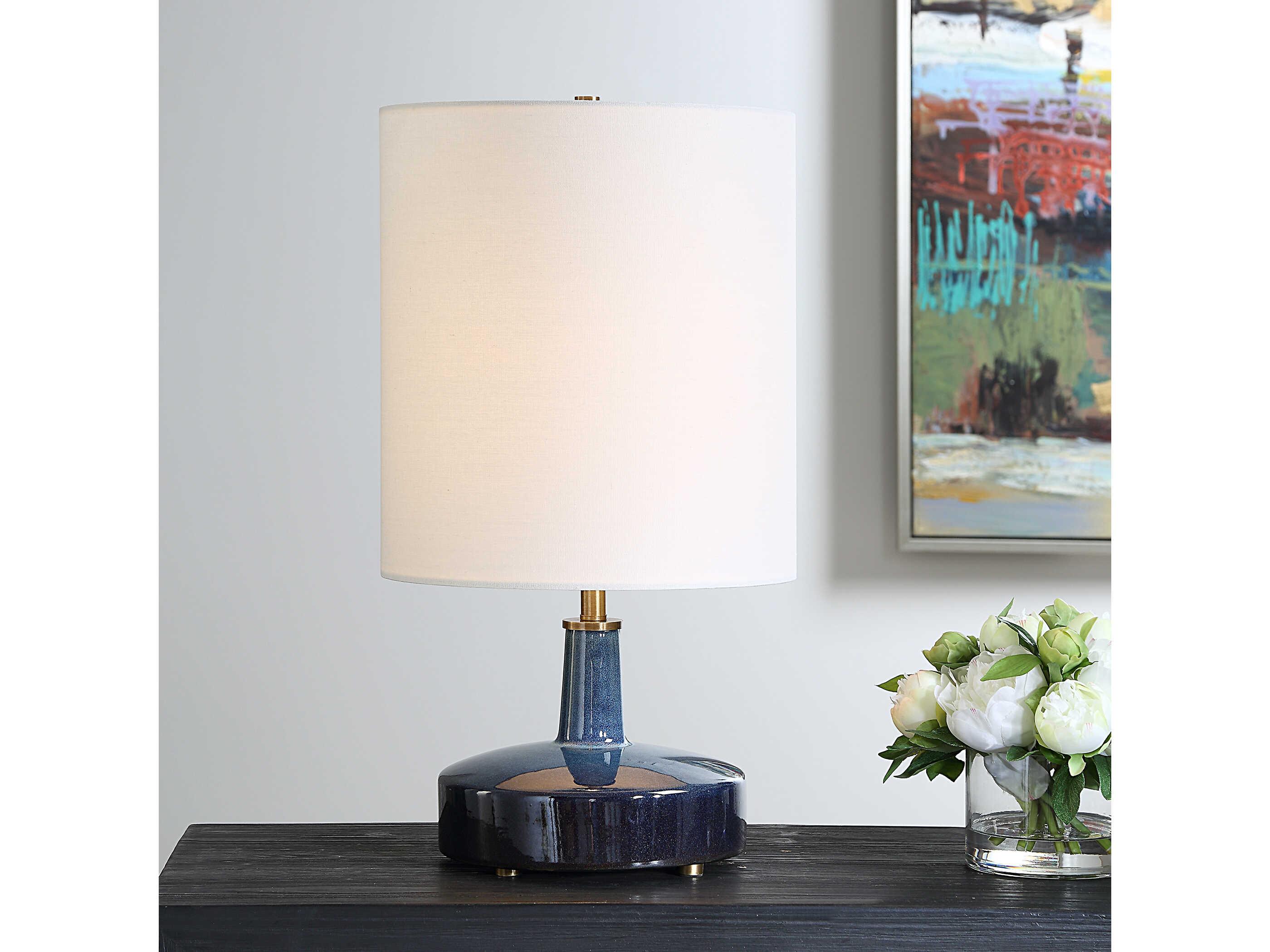 Uttermost Abyss Light Blue Midnight Round Drum Hardback Table Lamp