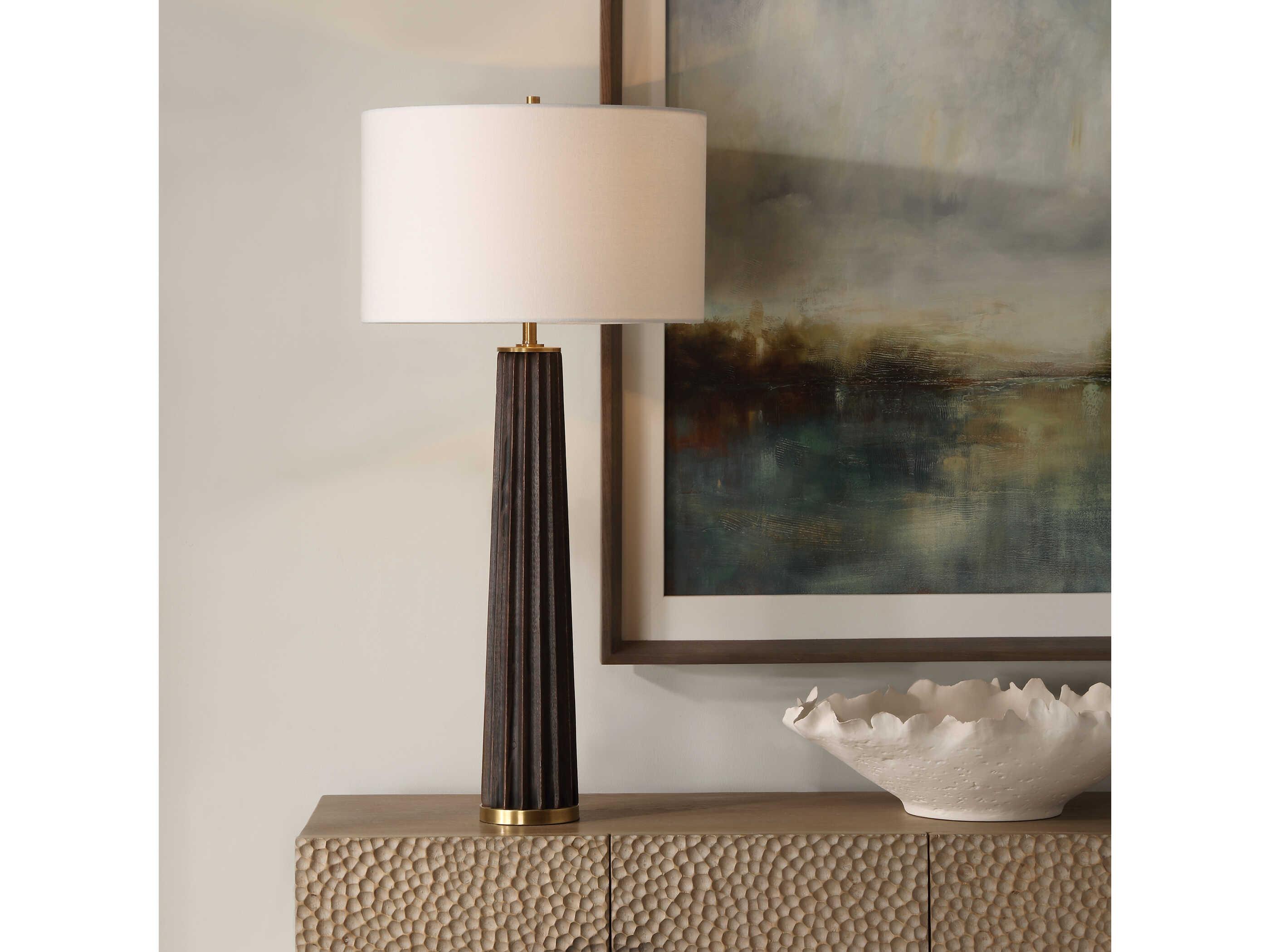 Uttermost Forage Dark Stained Oak Round Hardback Drum Brown Buffet Lamp