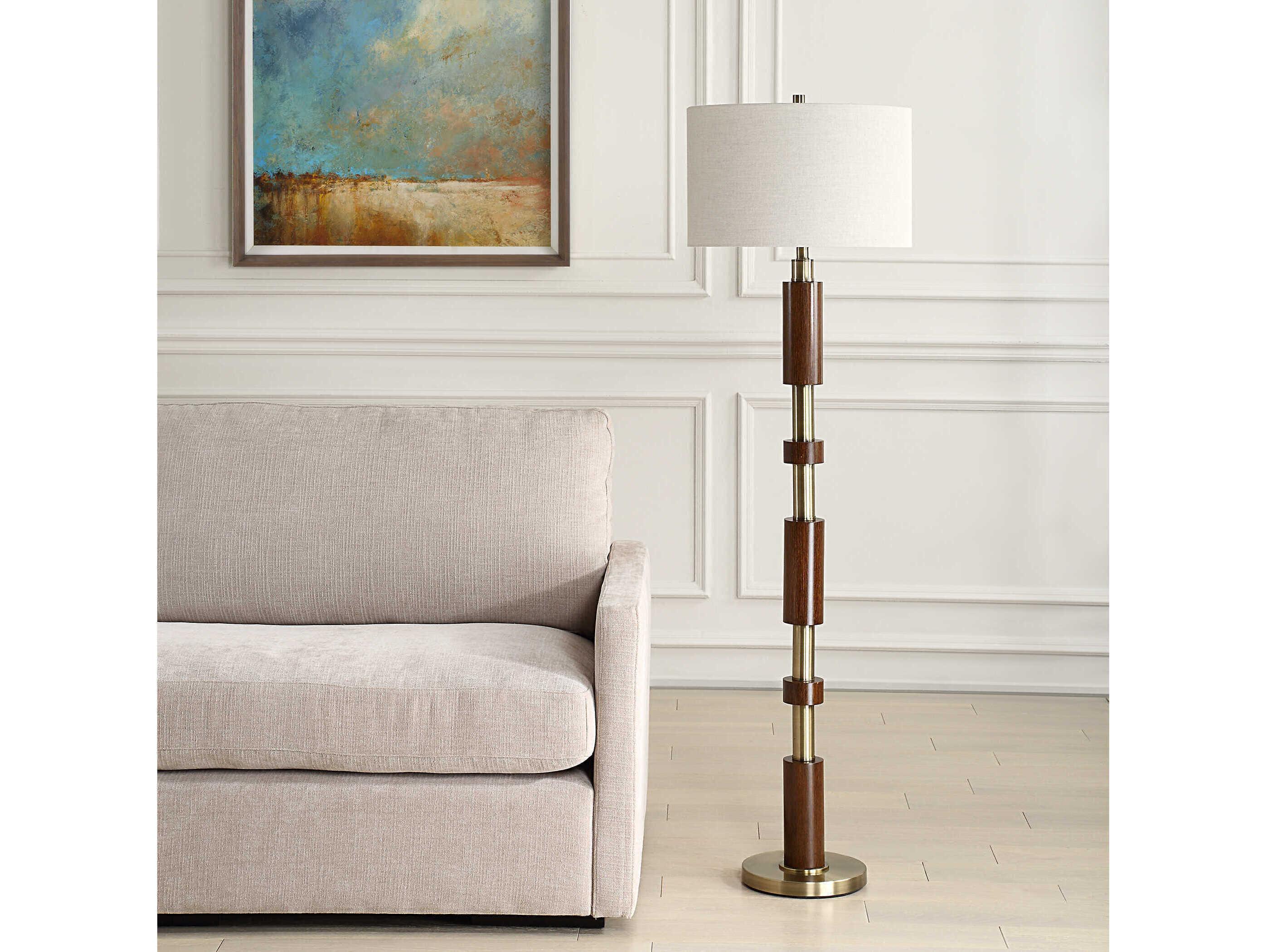 Uttermost Stacked Wood Brass Floor Lamp