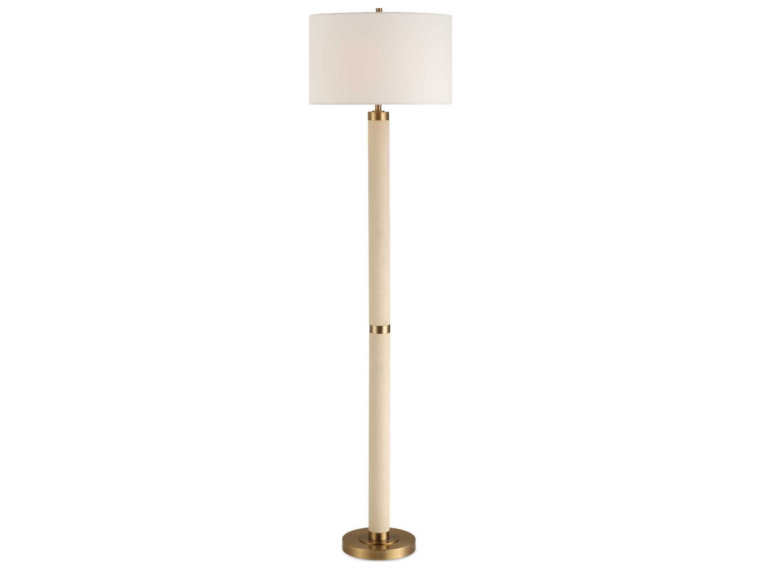 Uttermost Wessex Antique Brushed Brass Round Hardback White Floor Lamp