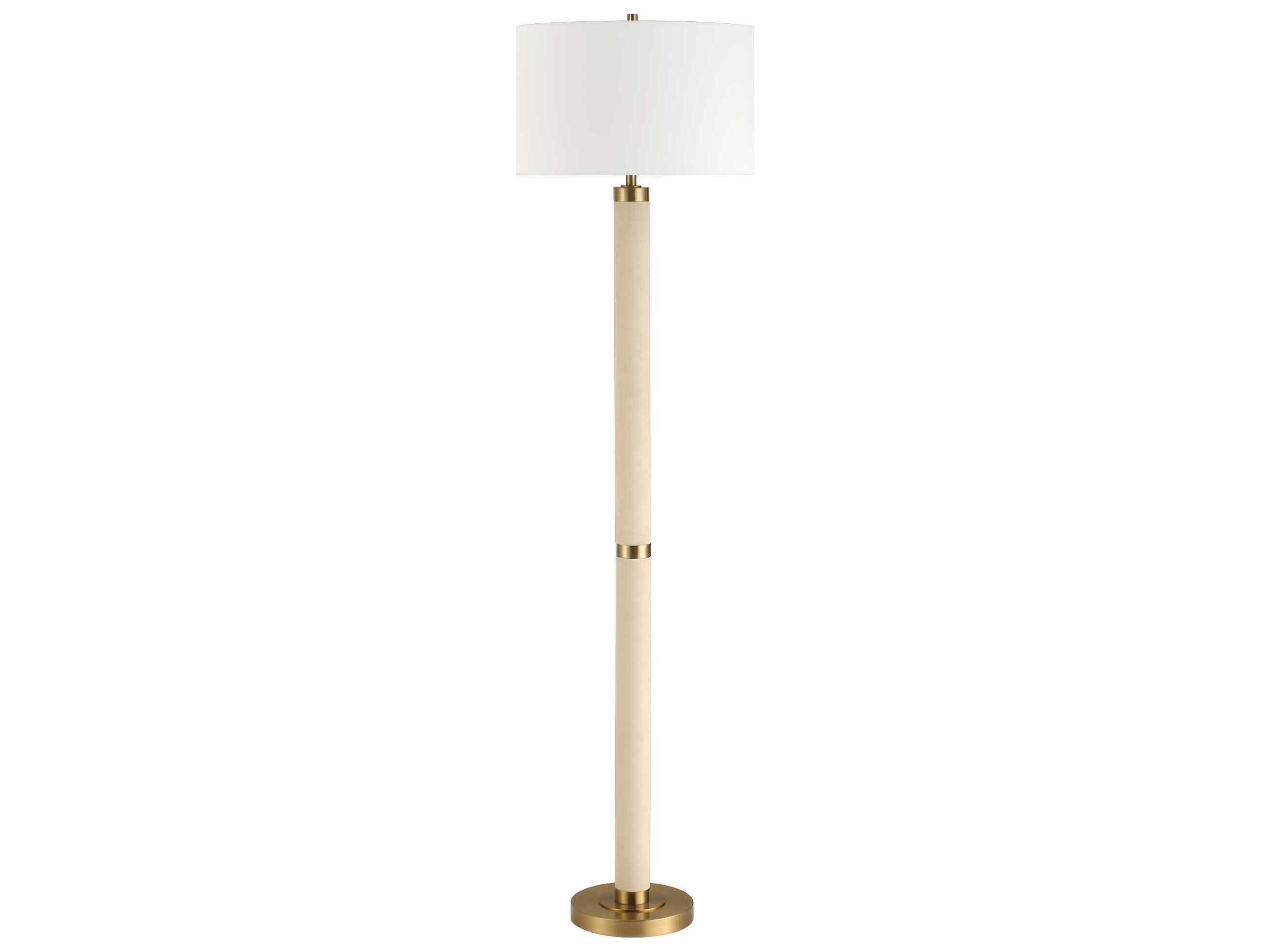 Uttermost Wessex Antique Brushed Brass Round Hardback White Floor Lamp