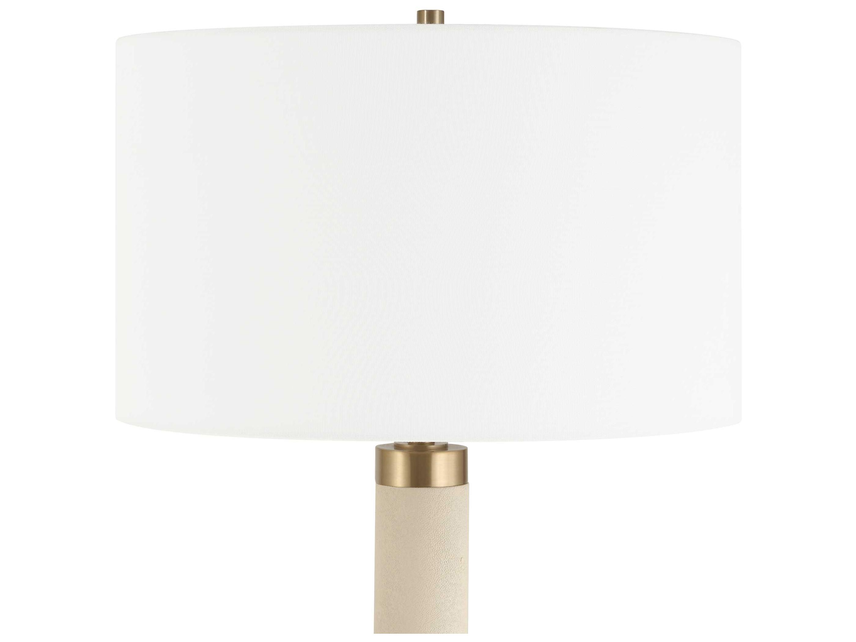 Uttermost Wessex Antique Brushed Brass Round Hardback White Floor Lamp