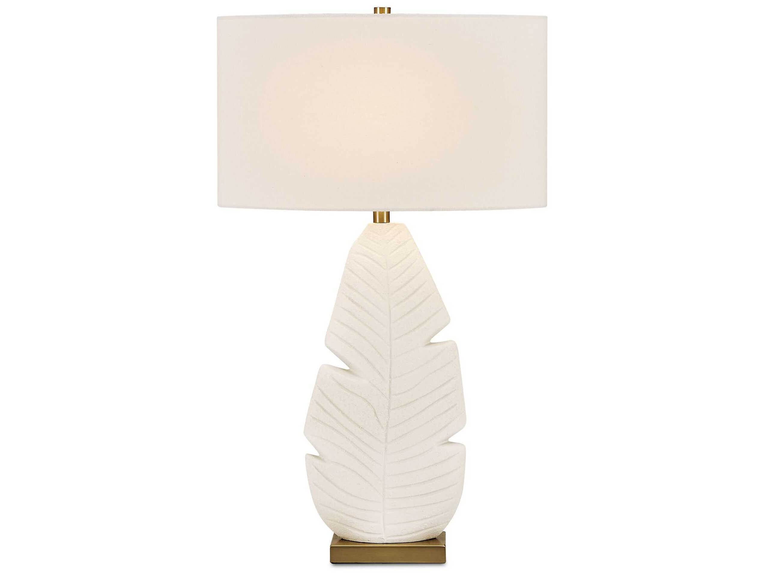 Uttermost Palm Leaf Warm Matte White Oval With Liner Buffet Lamp