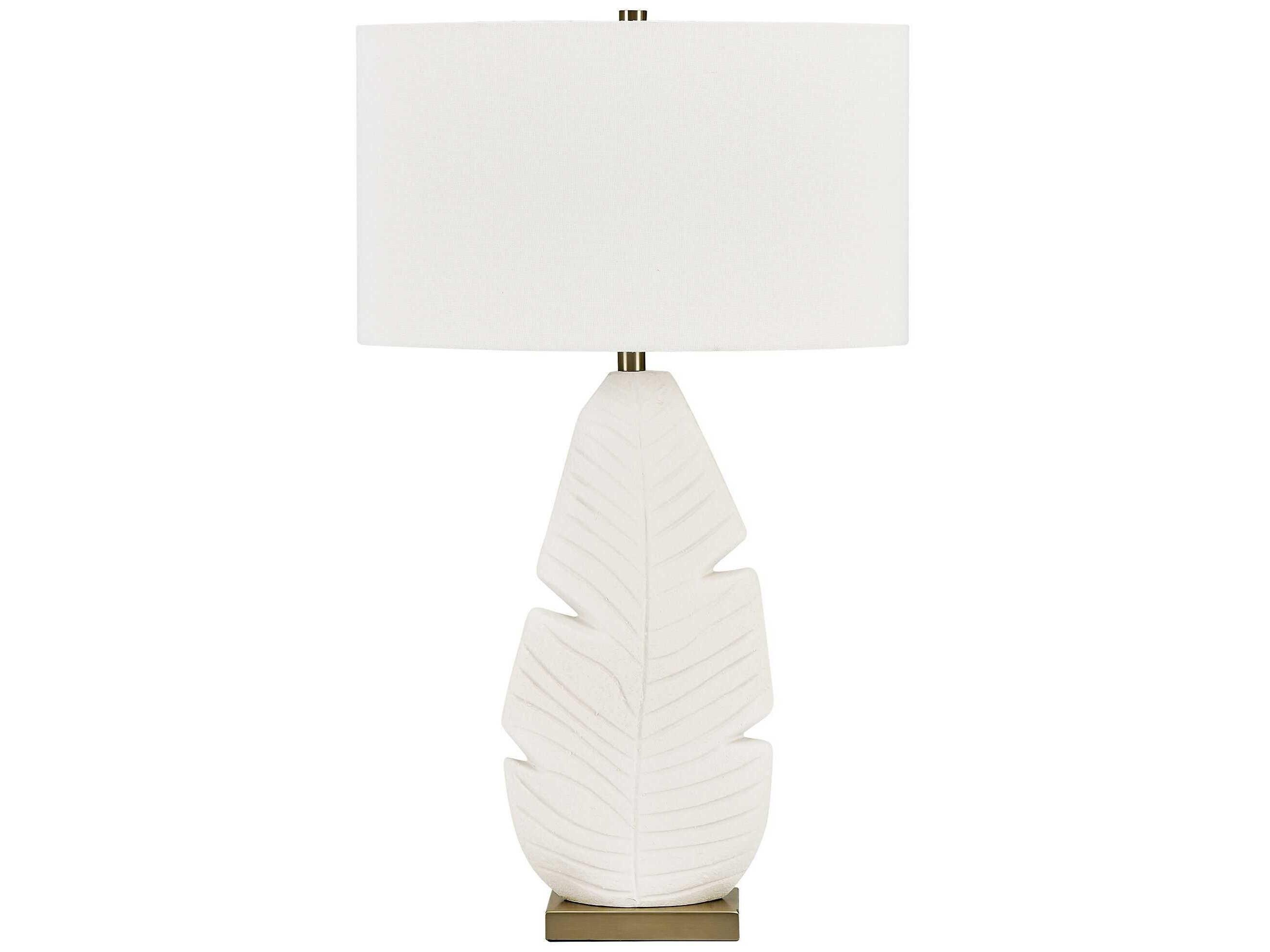Uttermost Palm Leaf Warm Matte White Oval With Liner Buffet Lamp
