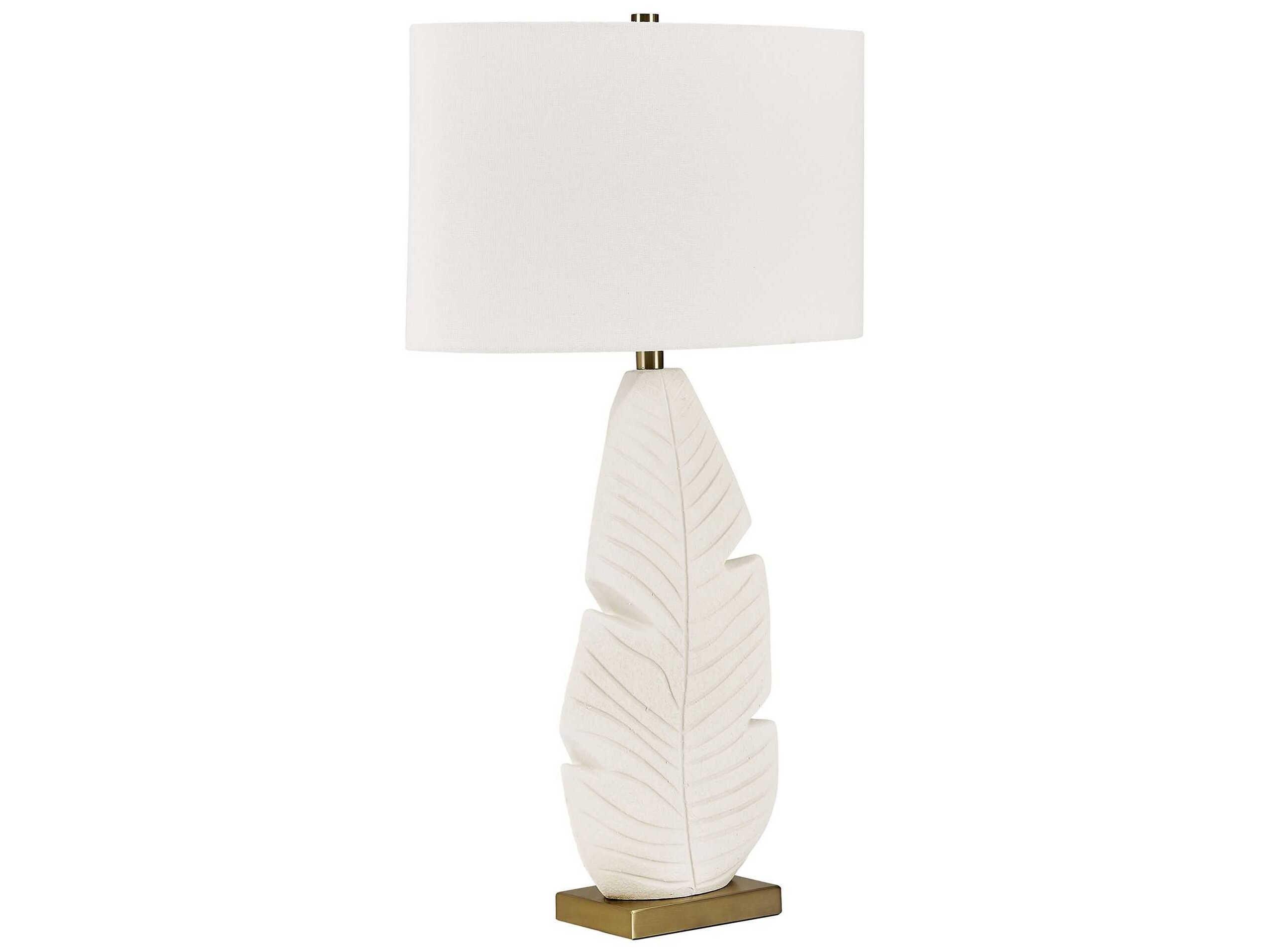 Uttermost Palm Leaf Warm Matte White Oval With Liner Buffet Lamp