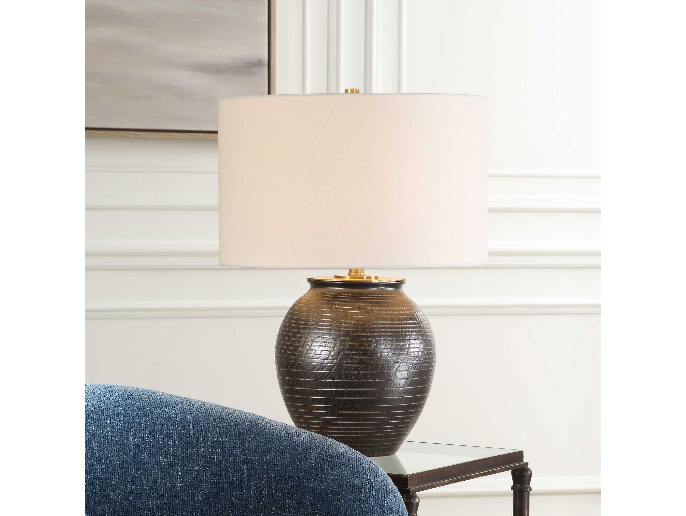 Uttermost Hawkins Dark Bronze Round Drum Hardback Buffet Lamp