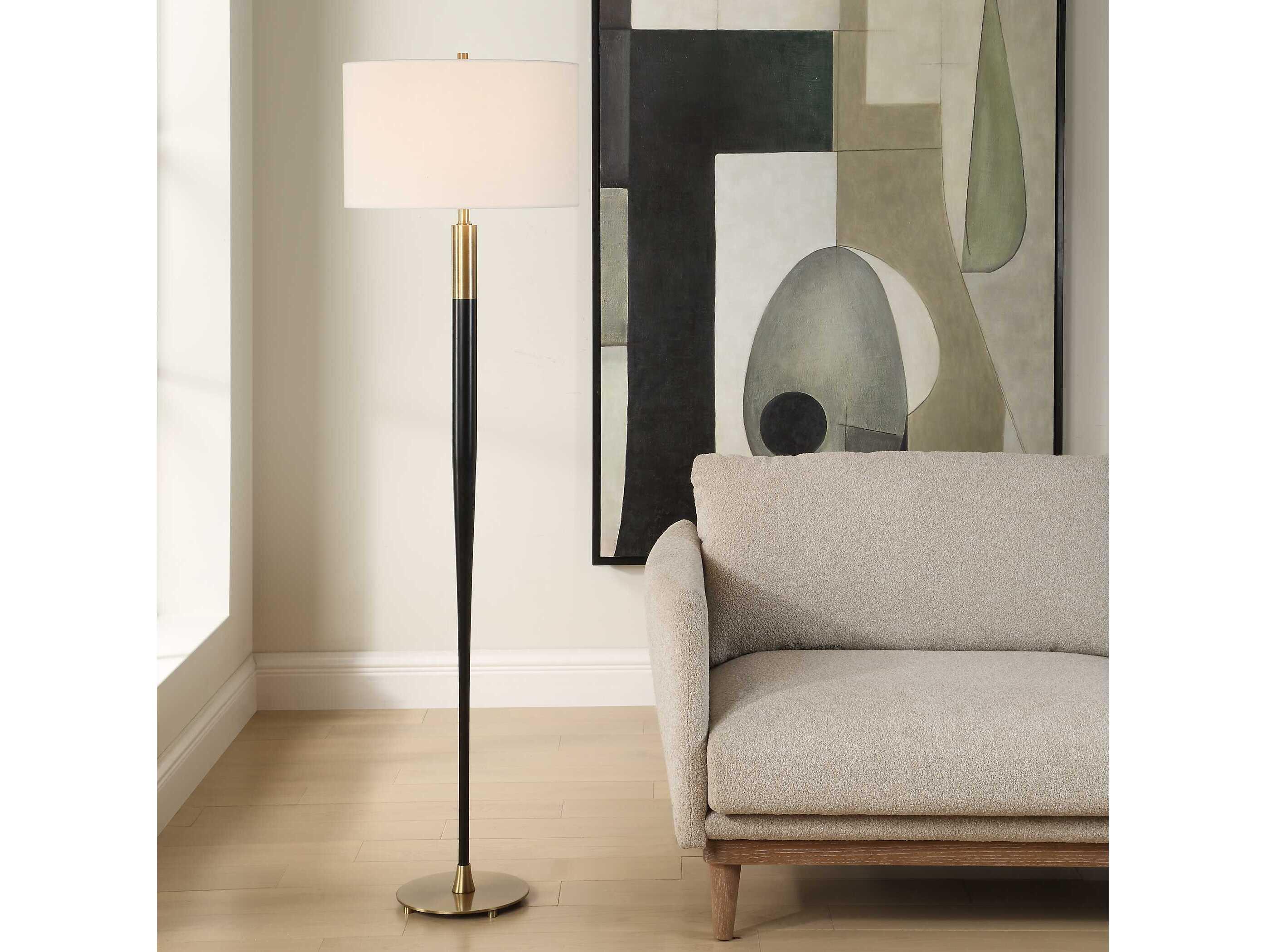 Uttermost Stowe Satin Black Drum Hardback Floor Lamp