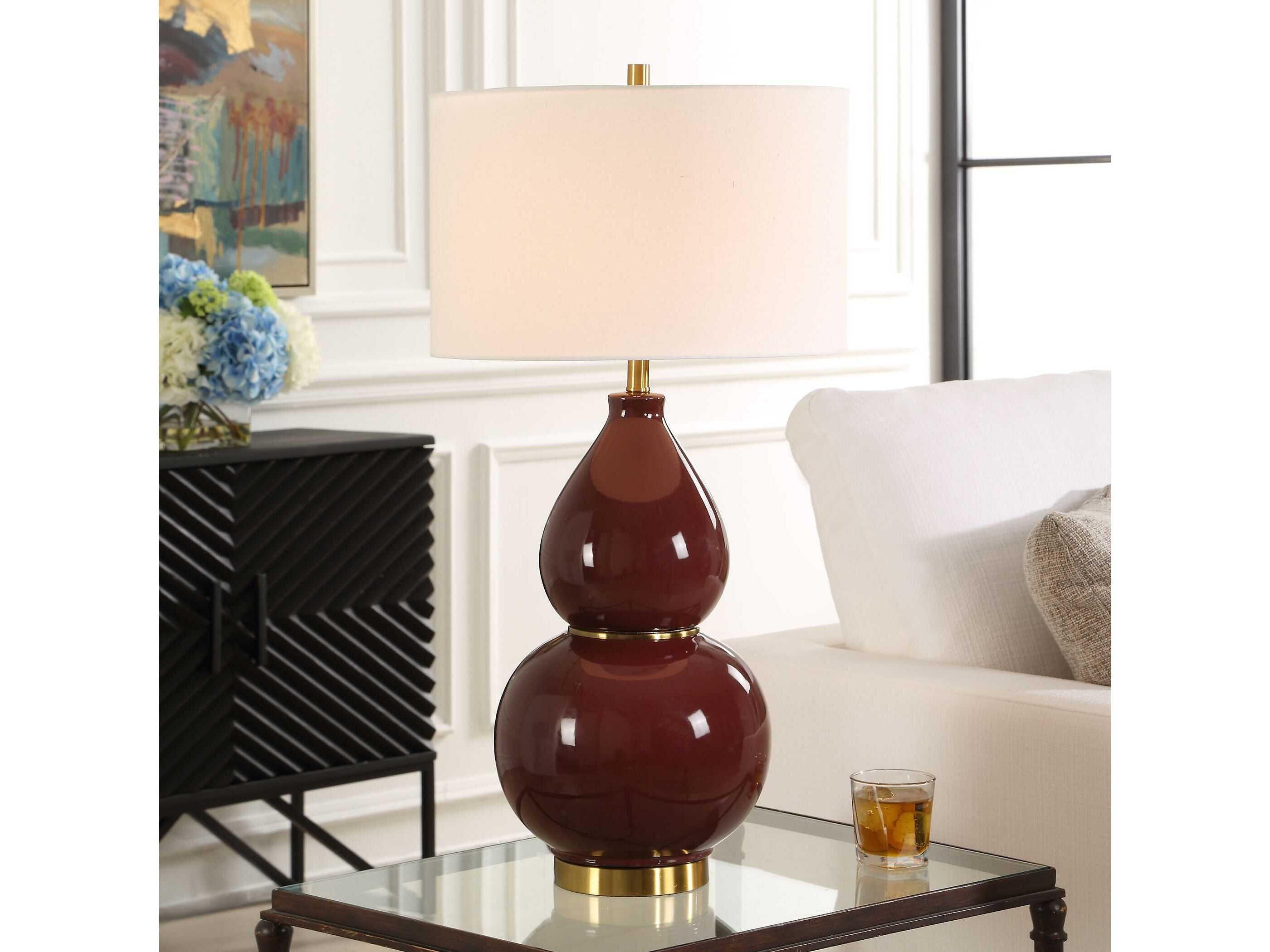 Uttermost Gourd Deep Burgundy Round Hardback Red Buffet Lamp